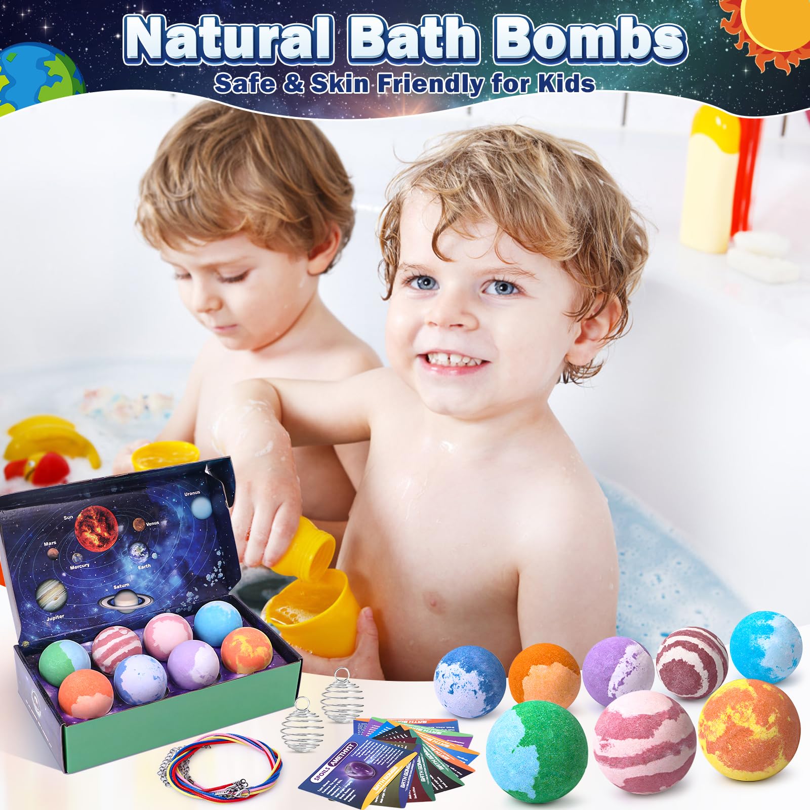 Toylink Galaxy Bath Bombs for Kids – 8 Pack Planets with Surprise Inside