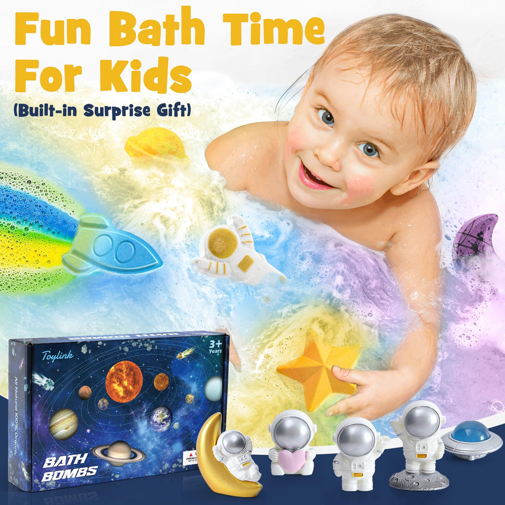 Toylink Space Bath Bombs for Kids — 8 Pack with Surprise Toys Inside
