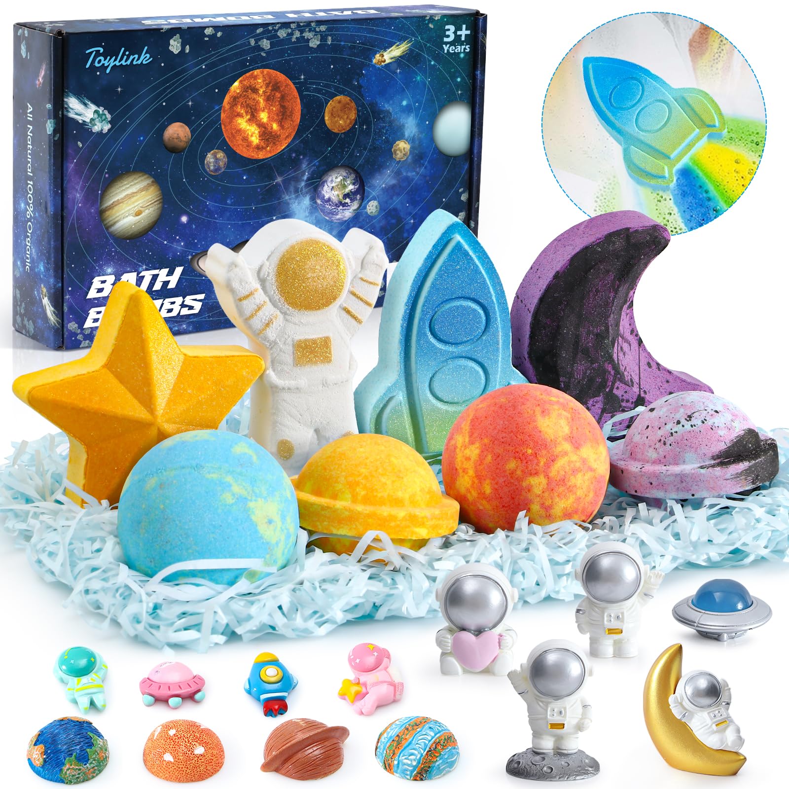 Toylink Space Bath Bombs for Kids — 8 Pack with Surprise Toys Inside