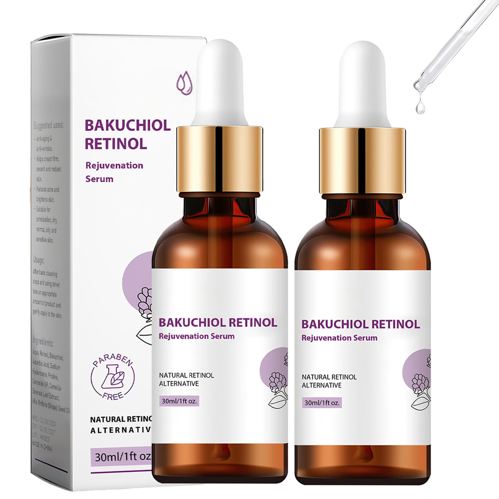 Traboto Venature Bakuchiol Retinol Serum – Korean Face Serum for Wrinkles (2 Pcs)