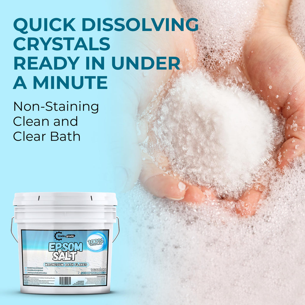 Trade Grade Epsom Salt – Pure Magnesium Sulfate for Soaking & Relaxation (1 Gallon Bucket with Scoop)