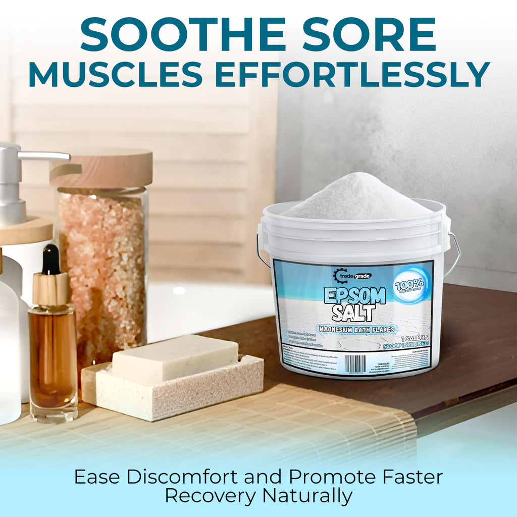 Trade Grade Epsom Salt – Pure Magnesium Sulfate for Soaking & Relaxation (1 Gallon Bucket with Scoop)