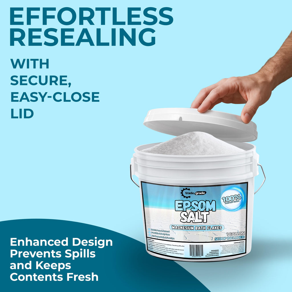 Trade Grade Epsom Salt – Pure Magnesium Sulfate for Soaking & Relaxation (1 Gallon Bucket with Scoop)