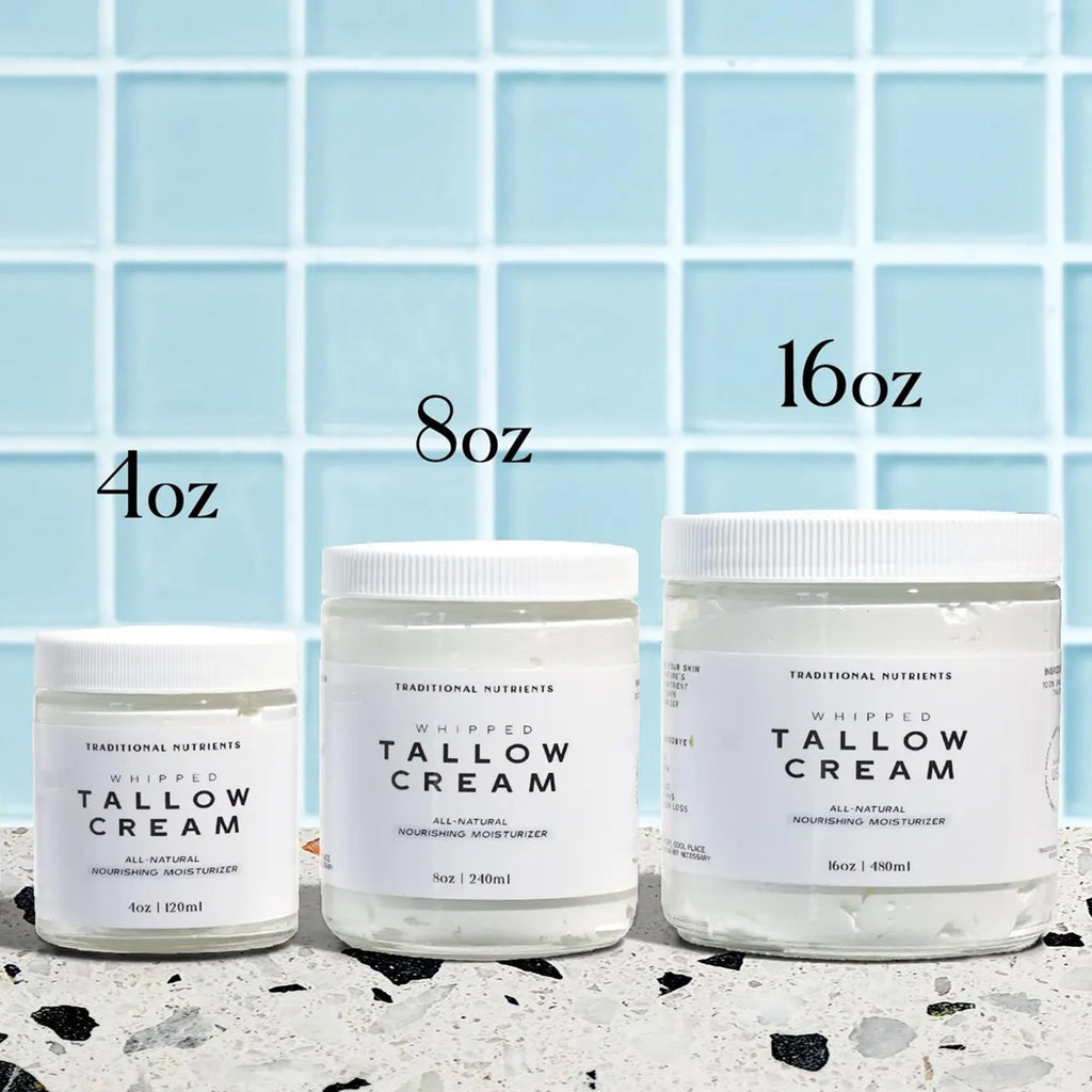 Traditional Nutrients Whipped Tallow Skin Cream – Grass-Fed Beef Tallow Moisturizer 8 oz. (Fragrance Free)