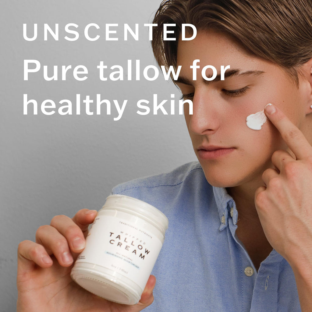 Traditional Nutrients Whipped Tallow Skin Cream – Grass-Fed Beef Tallow Moisturizer 8 oz. (Fragrance Free)