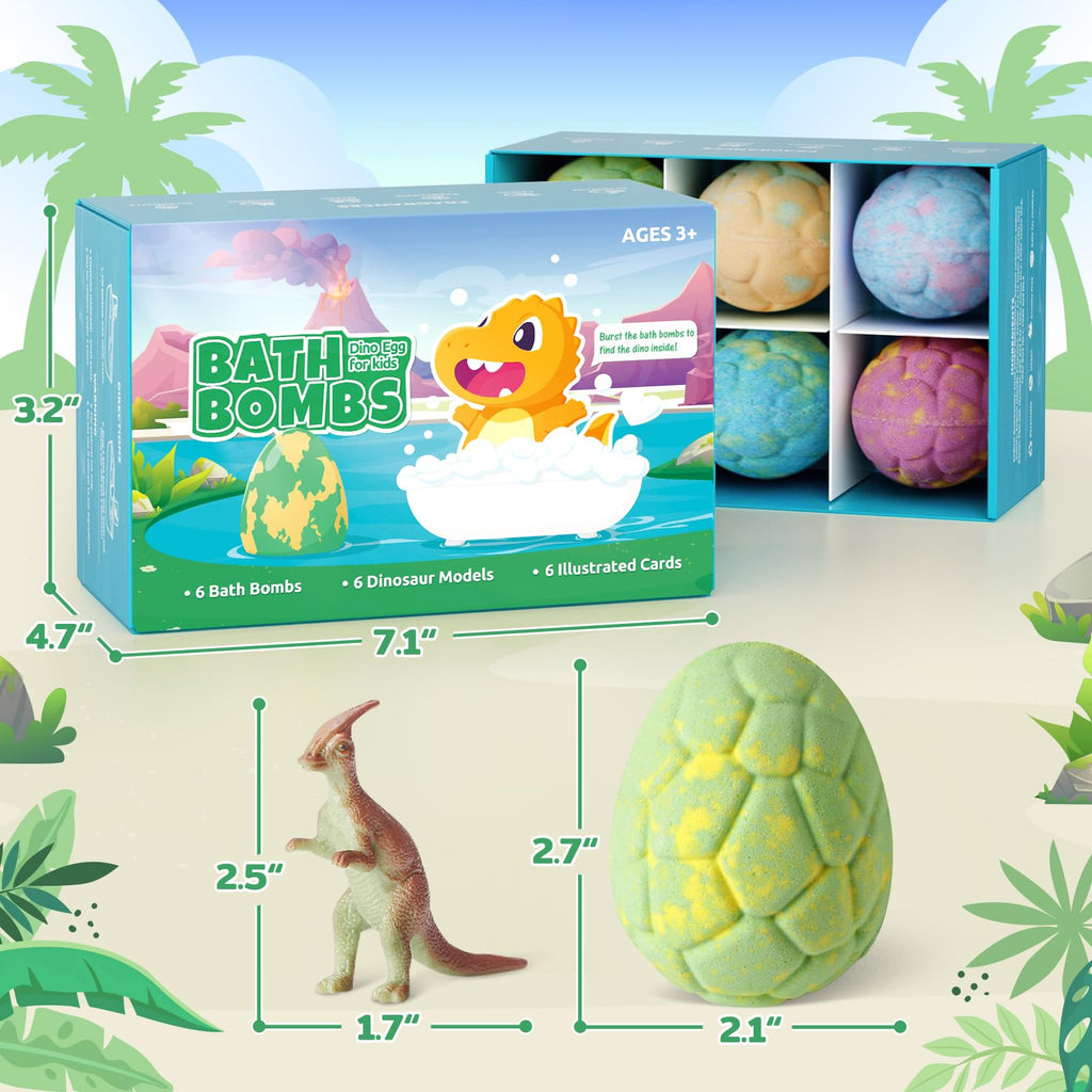 TranquilBliss Dino Egg Bath Bombs for Kids – 6-Pack with Surprises