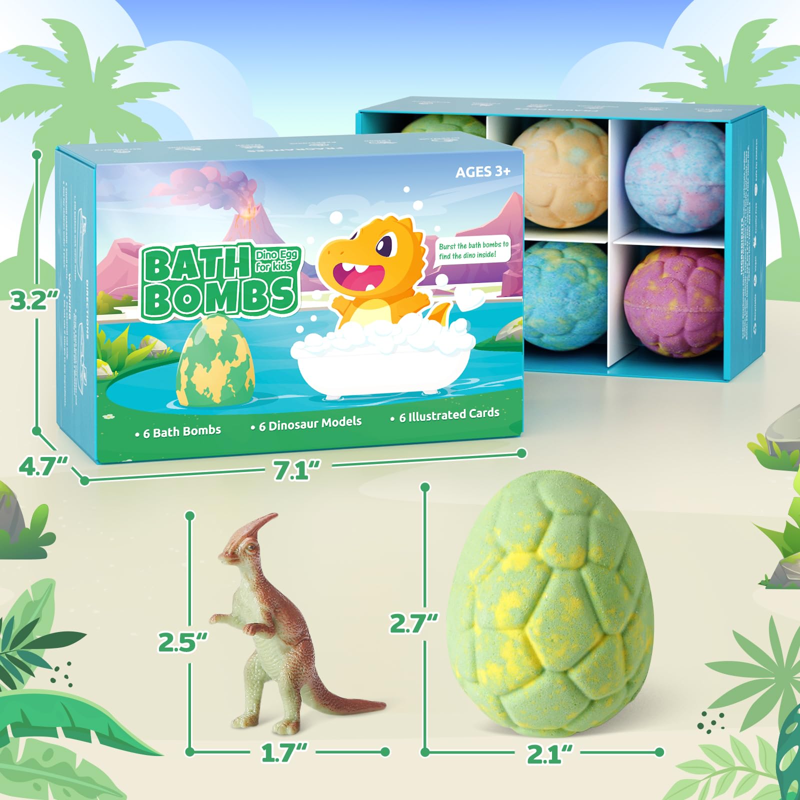 TranquilBliss Dino Egg Bath Bombs for Kids – 6-Pack with Surprises