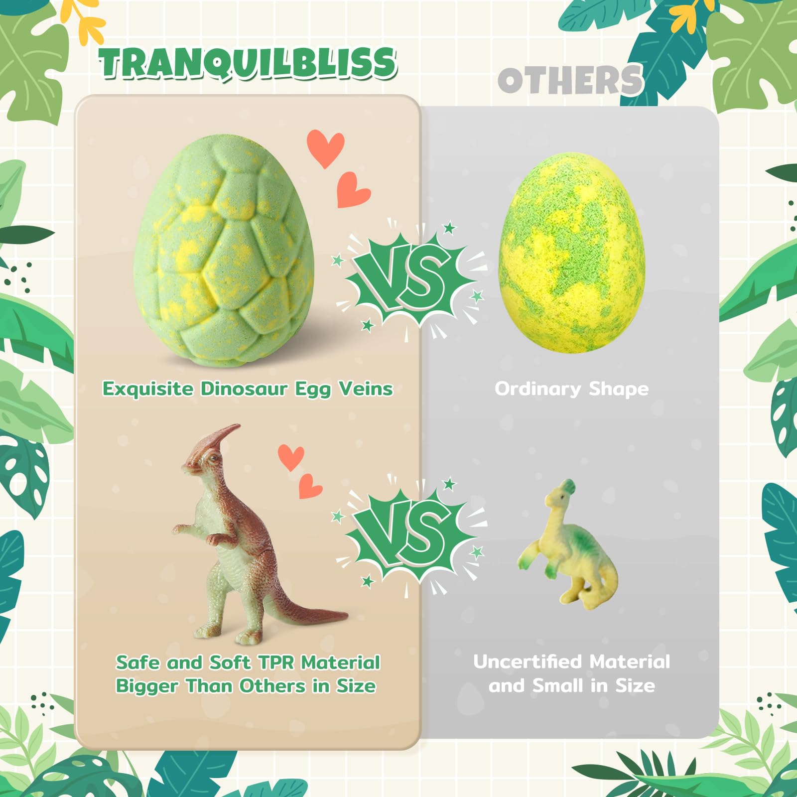 TranquilBliss Dino Egg Bath Bombs for Kids – 6-Pack with Surprises