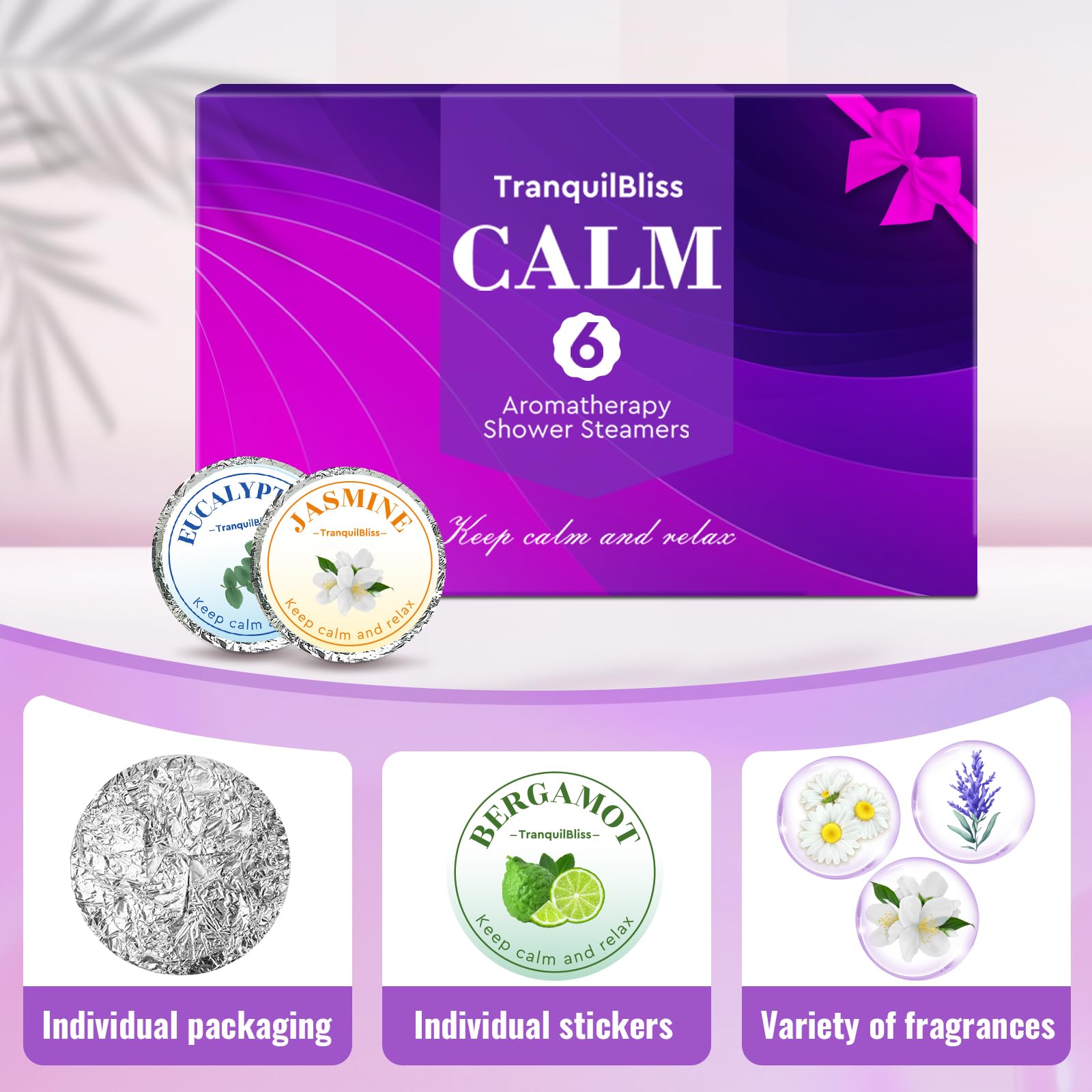 TranquilBliss Shower Steamers – Purple Set (2 Packs, 12 Tablets)