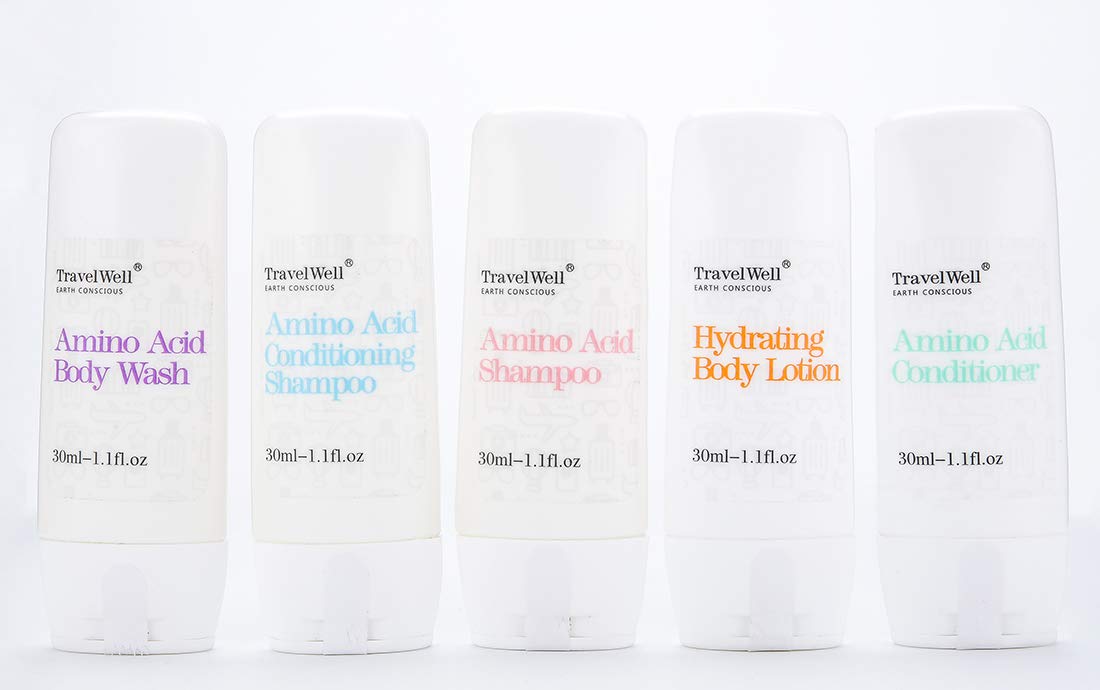 Travel Well Mini Shampoo & Conditioner Set – Amino Acid Hotel Amenities (25 x 1.01 fl oz bottles + 25 mini bars)