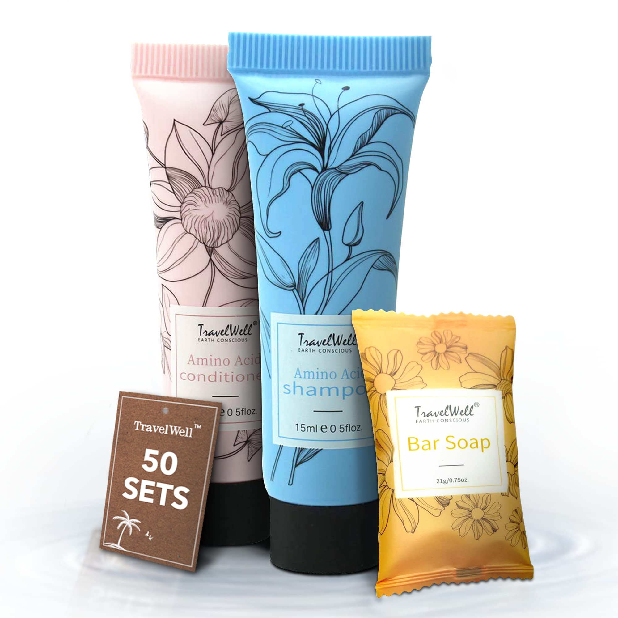 Travel Well Mini Shampoo & Conditioner Set with Soap Bars – 150-Piece Hotel Toiletries Bulk