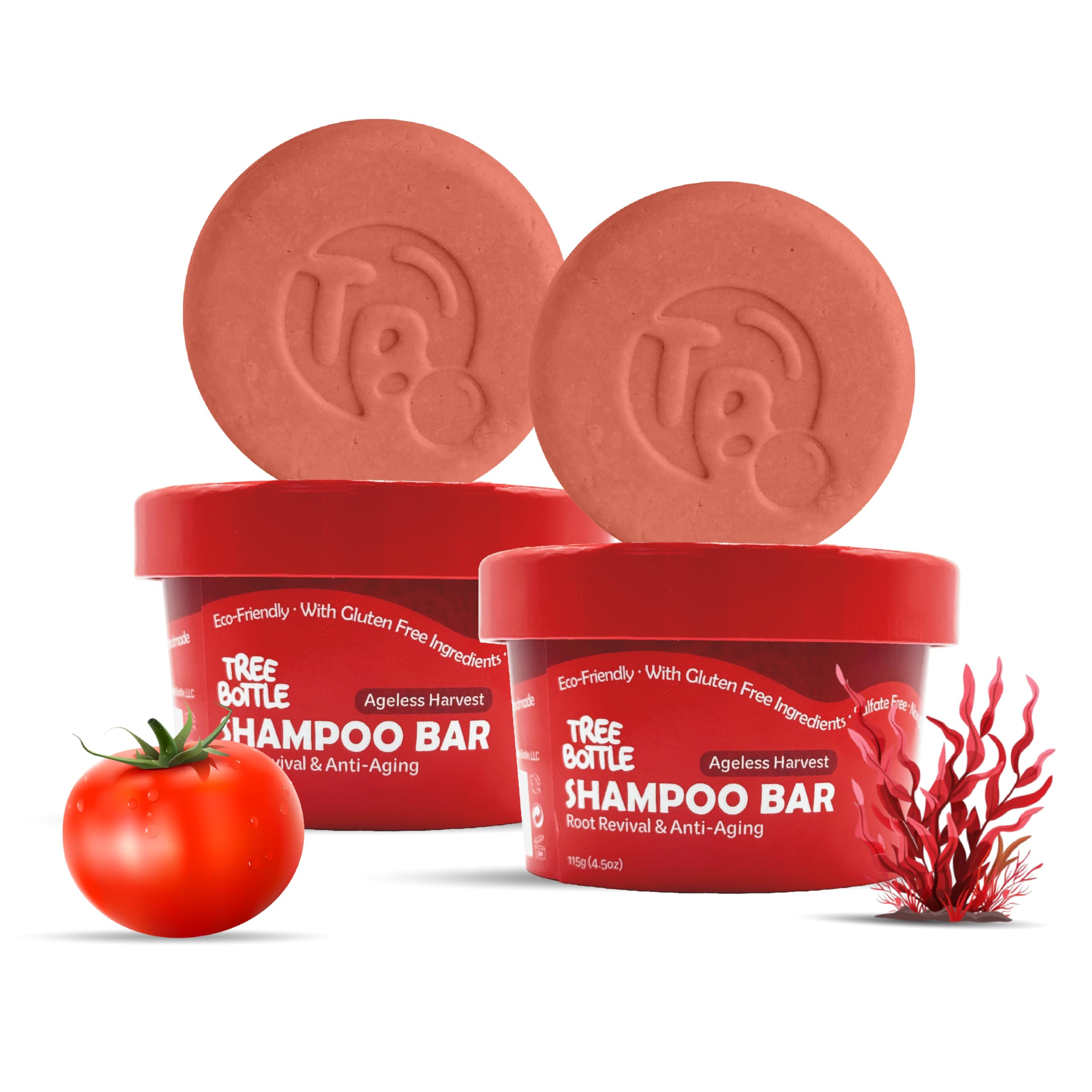 Tree Bottle Hyaluronic Acid Shampoo Bar – Tomato & Red Algae Extract, Hydration & Strength, USA Made