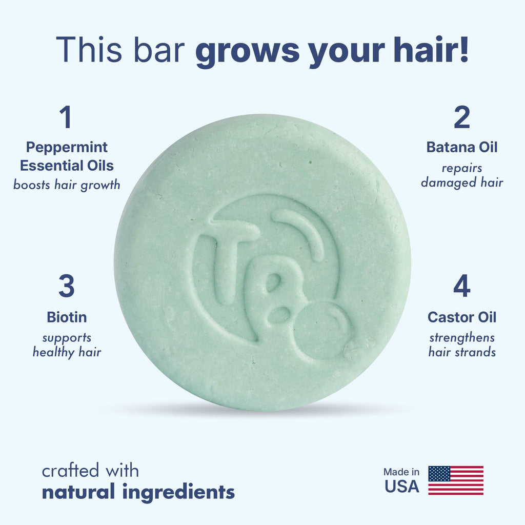 Tree Bottle Castor Oil + Biotin Shampoo Bar with Peppermint – Volumizing & Strengthening, Made in USA
