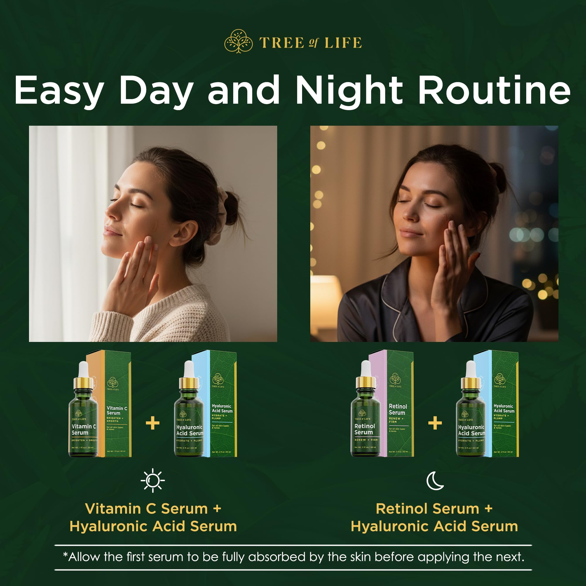 Tree of Life Beauty Facial Serum Trio — Vitamin C, Retinol & Hyaluronic Acid Kit