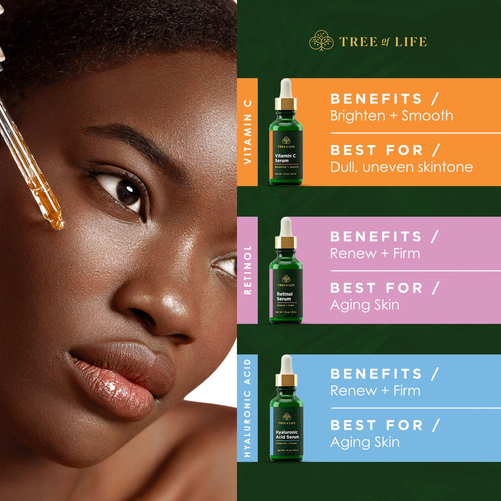 Tree of Life Beauty Facial Serum Trio — Vitamin C, Retinol & Hyaluronic Acid Kit