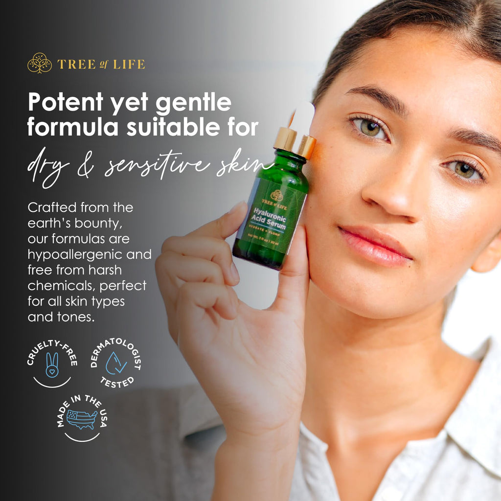 Tree of Life Beauty Hyaluronic Acid Serum – Hydration & Brightening for Dry/Sensitive Skin | 2 Fl Oz x2