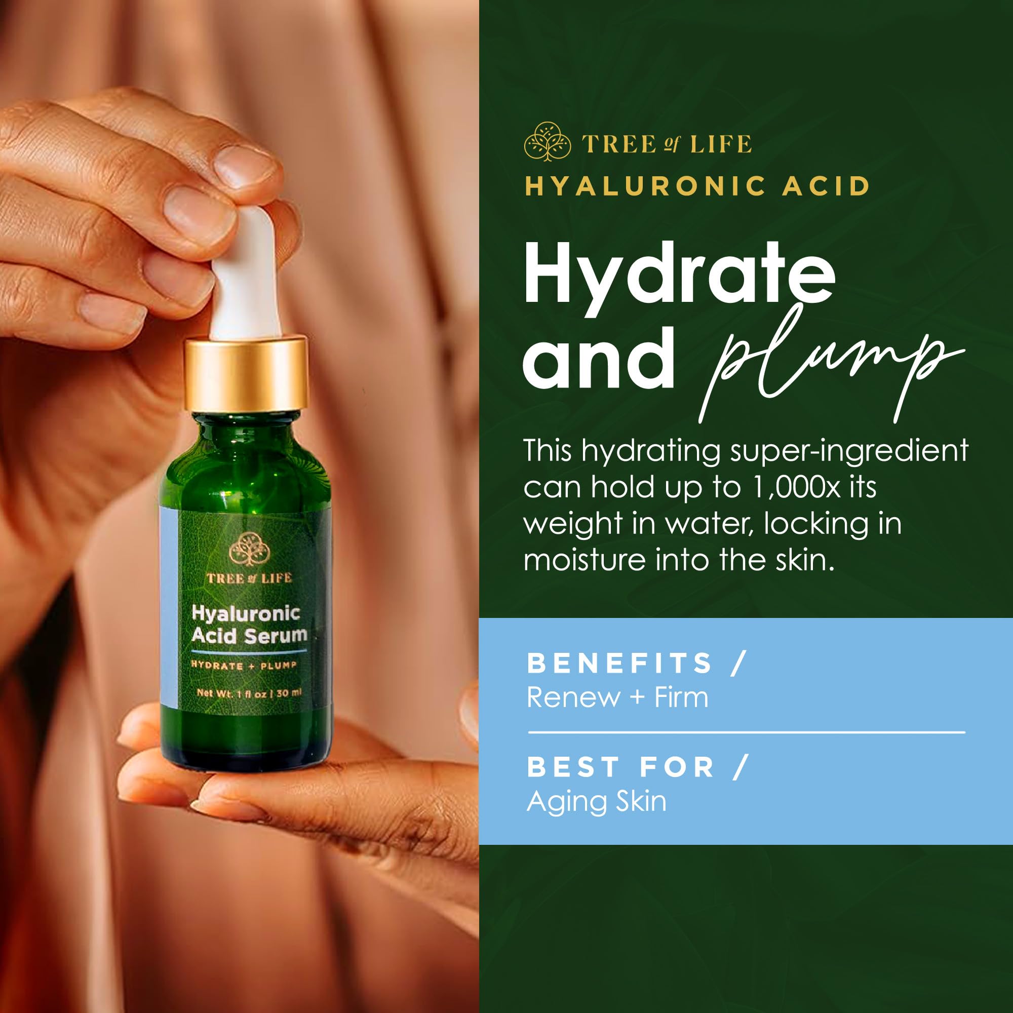 Tree of Life Beauty Hyaluronic Acid Serum – Hydration & Brightening for Dry/Sensitive Skin | 2 Fl Oz x2
