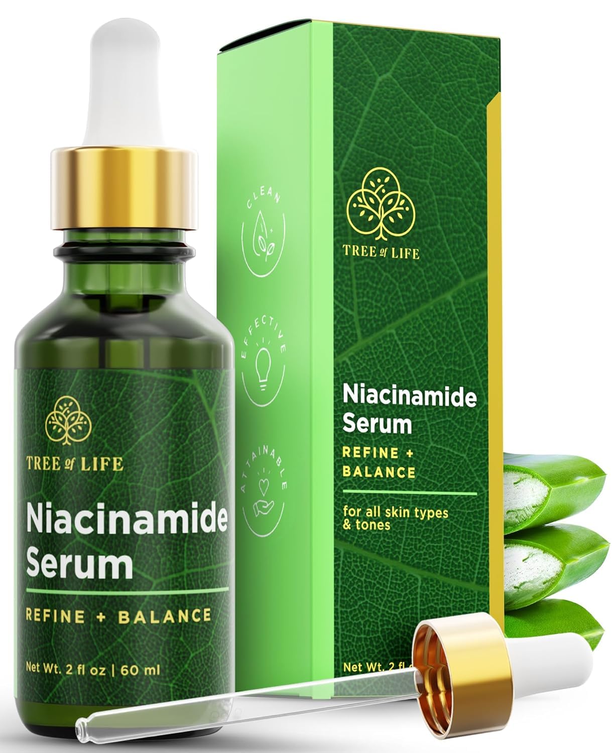 Tree of Life Beauty Niacinamide Serum 5% - Hydrating Face Oil with Hyaluronic Acid & Aloe, 2 Fl Oz
