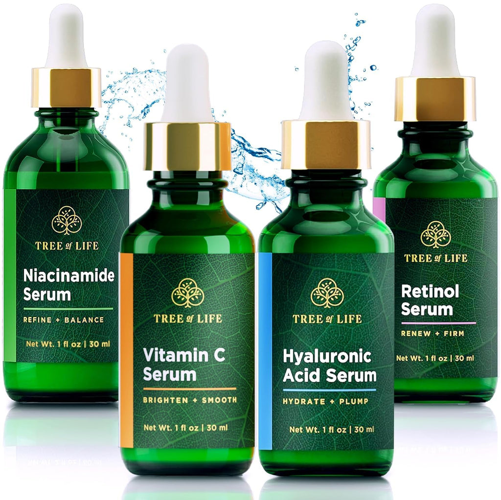 Tree of Life Beauty Facial Skin Care Set – Niacinamide, Vitamin C, Retinol & Hyaluronic Acid Serums (4 x 1 fl oz)