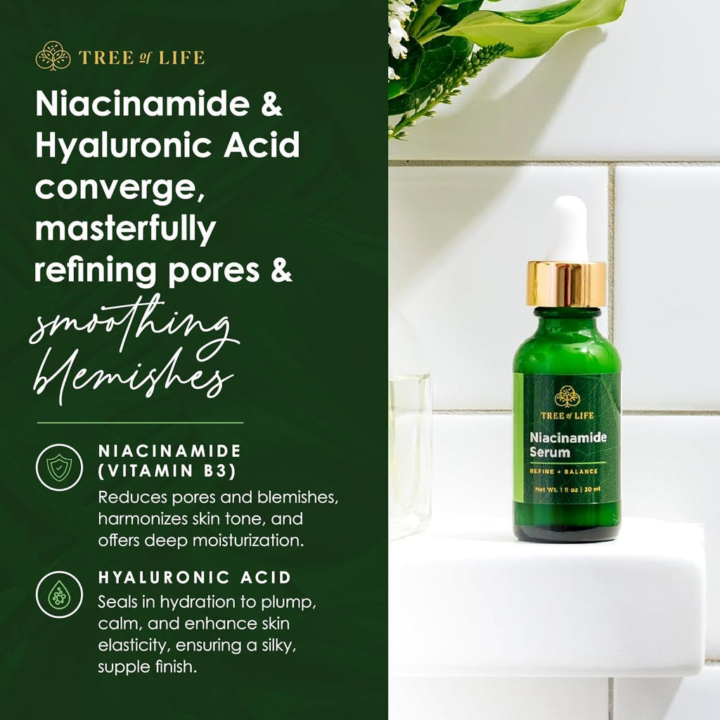 Tree of Life Beauty Niacinamide Serum – 5% Vitamin B3, Hyaluronic Hydration, Pore Tightening (2 fl oz x 2)