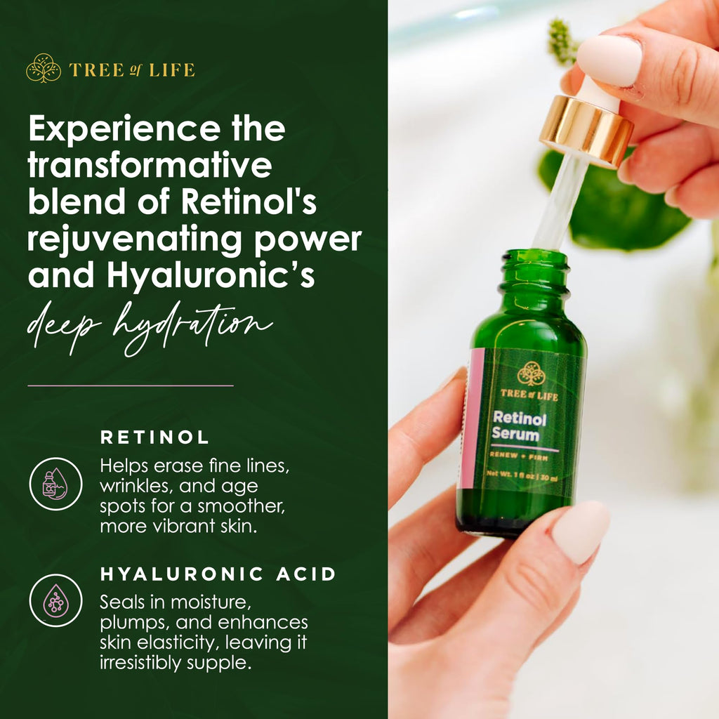 Tree of Life Beauty Retinol Serum with Hyaluronic Acid – Skin Smoothing Face Oil (2 x 2 oz)