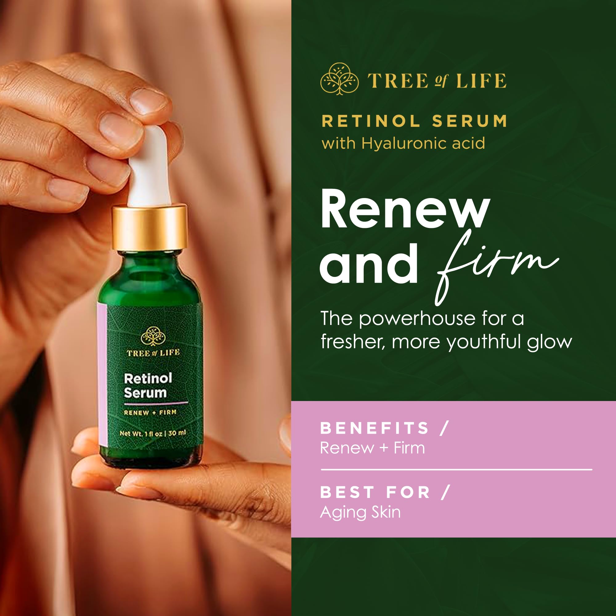Tree of Life Beauty Retinol Serum with Hyaluronic Acid – Skin Smoothing Face Oil (2 x 2 oz)