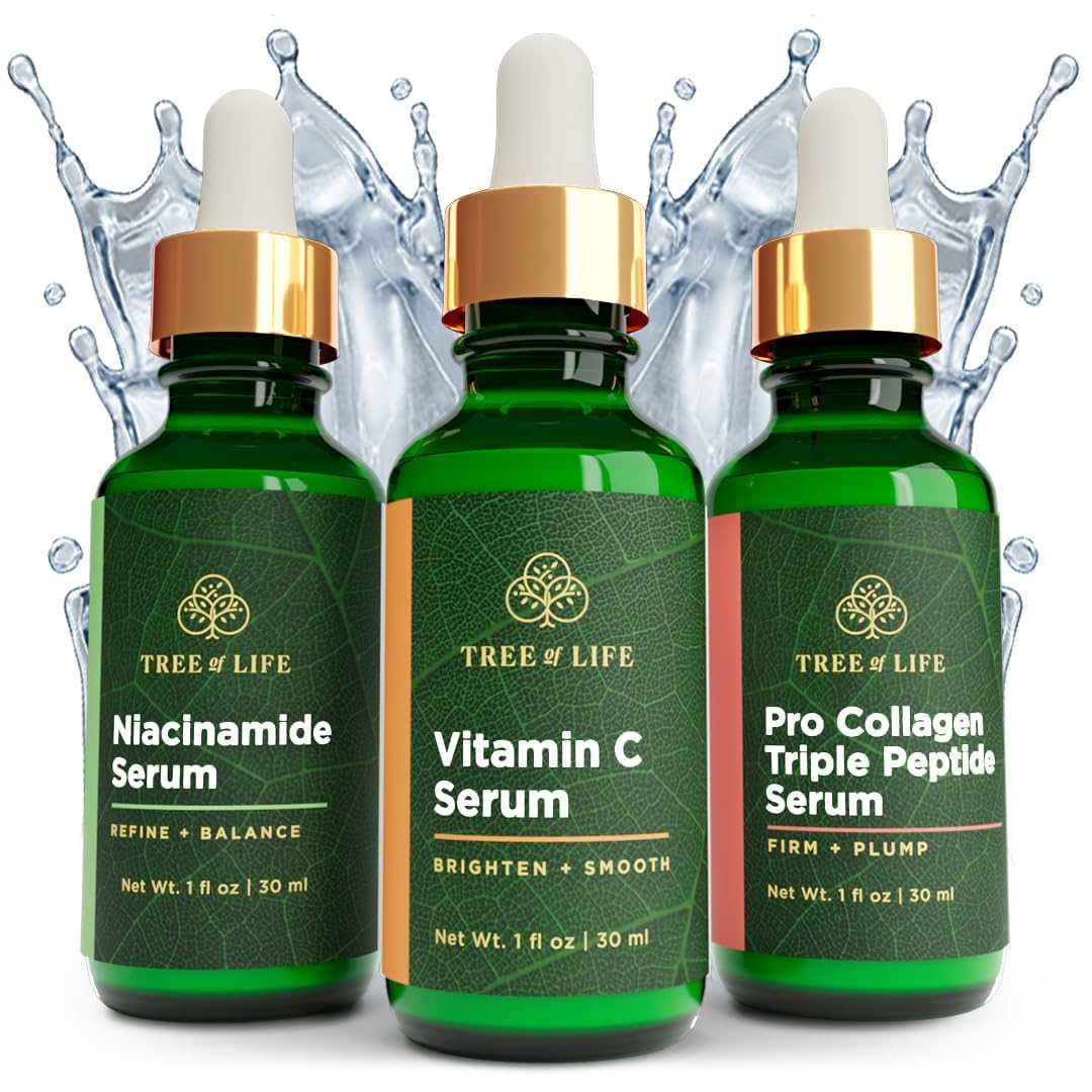 Tree of Life Beauty Skin Care Set Brightening and Firming Trio – Vitamin C Serum, Niacinamide & Pro Collagen Peptide | Dermatologist Tested