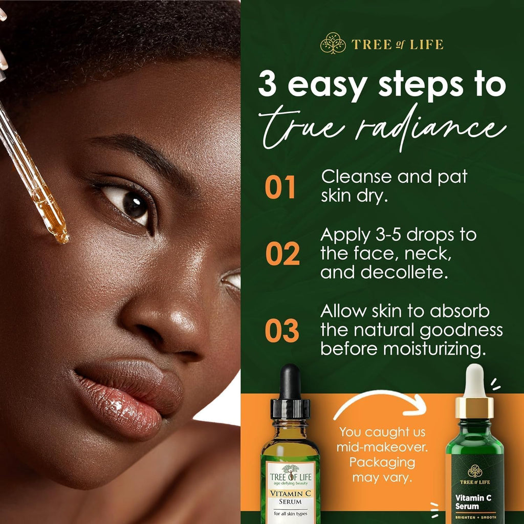 Tree of Life Beauty Vitamin C Skin Care Set | Hyaluronic Acid & Vitamin E for Dry & Sensitive Skin | 2 x 1 oz