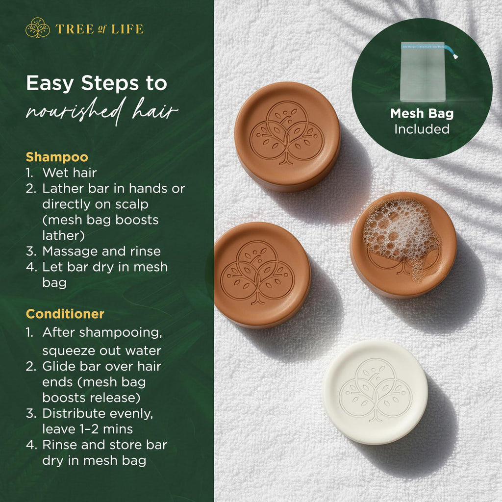 Tree of Life Rice Water Shampoo Bar & Conditioner Bar Set – Sulfate-Free, Frizz Control, Silky Shine