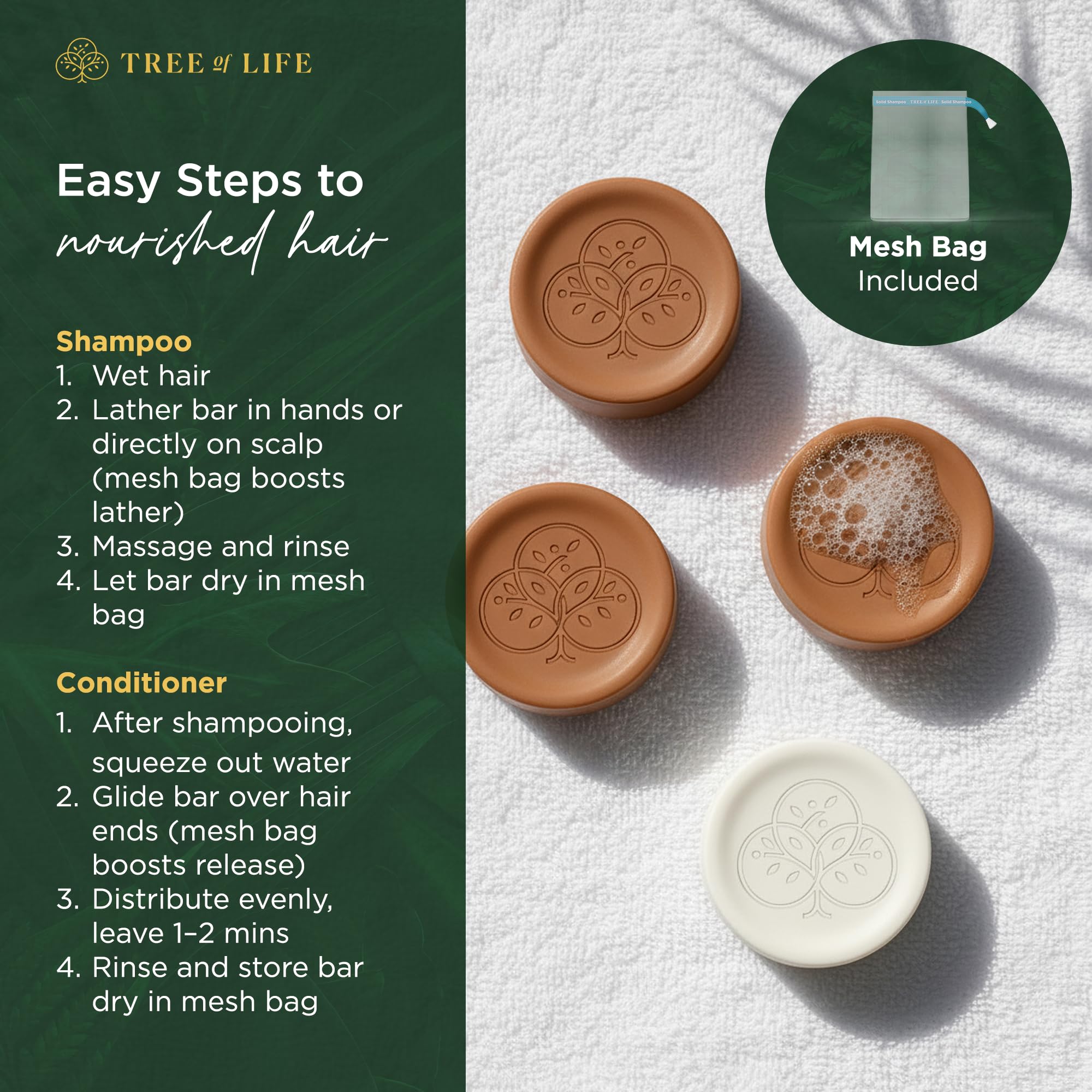 Tree of Life Rice Water Shampoo Bar & Conditioner Bar Set – Sulfate-Free, Frizz Control, Silky Shine