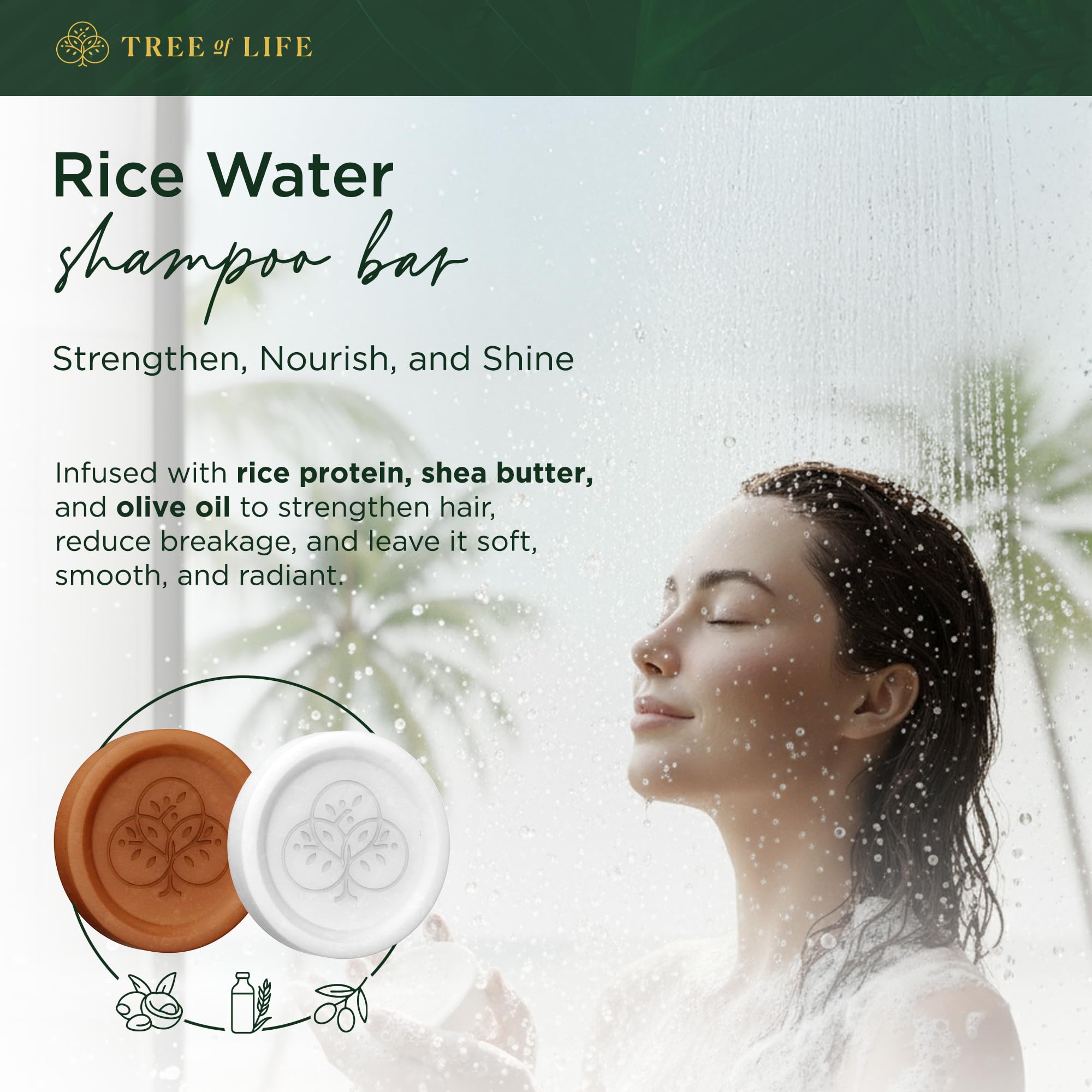 Tree of Life Rice Water Shampoo Bar & Conditioner Bar Set – Sulfate-Free, Frizz Control, Silky Shine