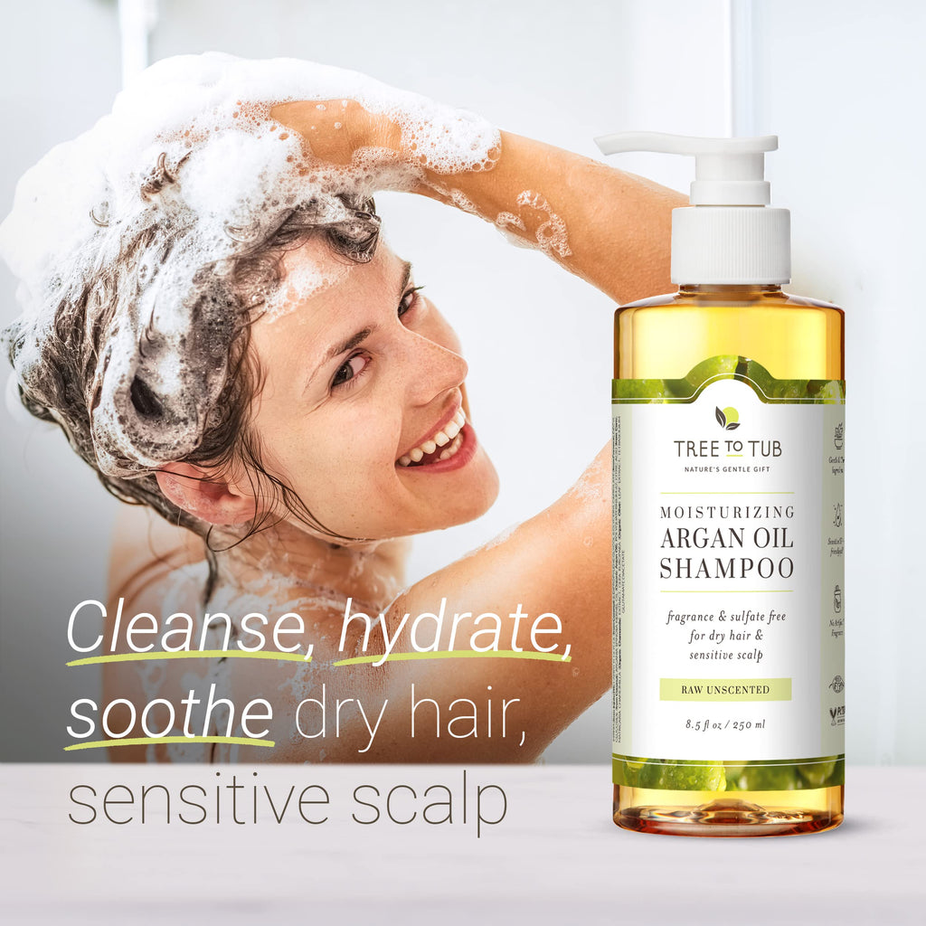 Tree to Tub Fragrance Free Shampoo for Dry & Sensitive Scalp – Unscented Hydration with Argan Oil