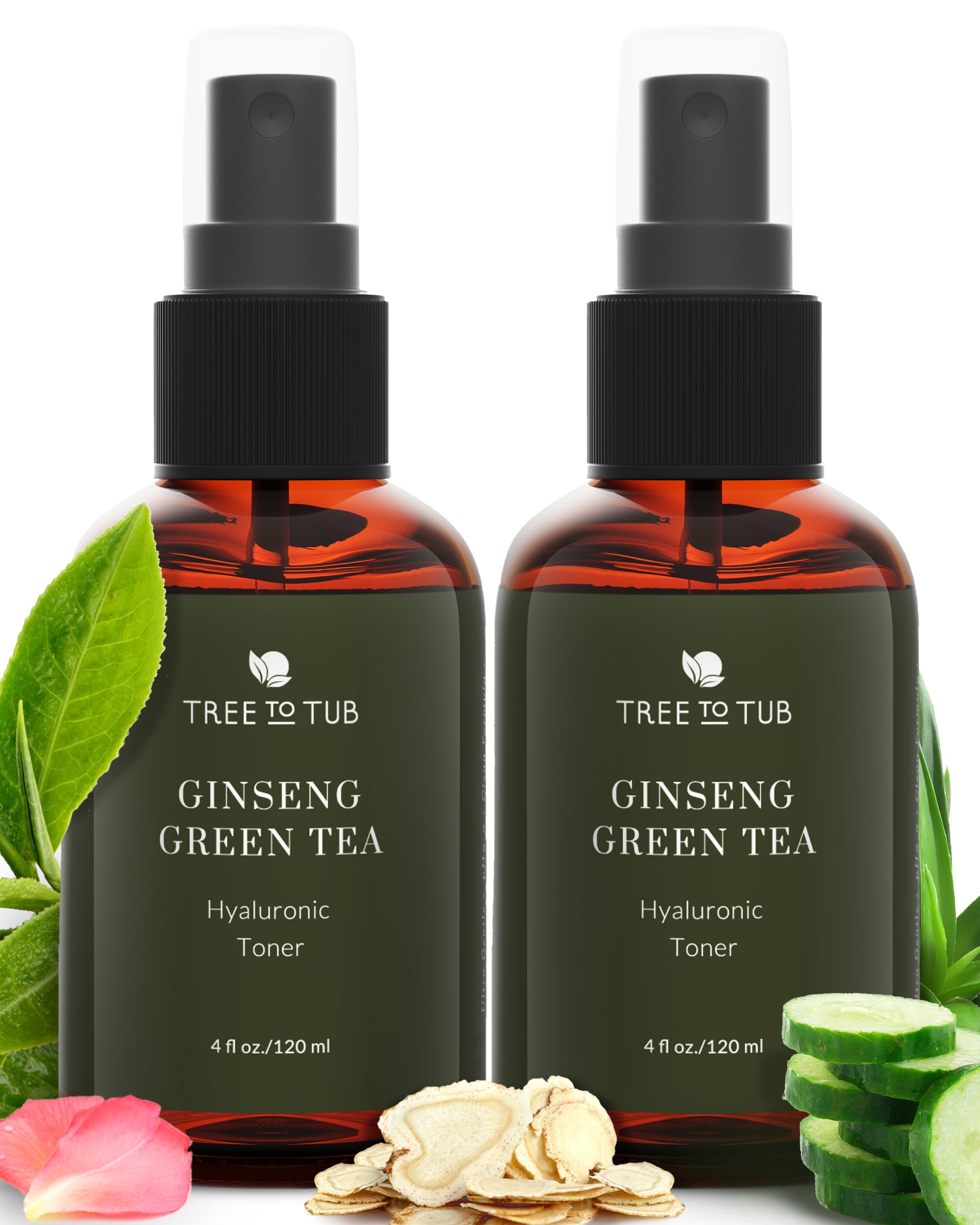 Tree To Tub Hydrating Facial Toner Spray – Alcohol-Free Rose Water, Hyaluronic Acid (2 Pack)