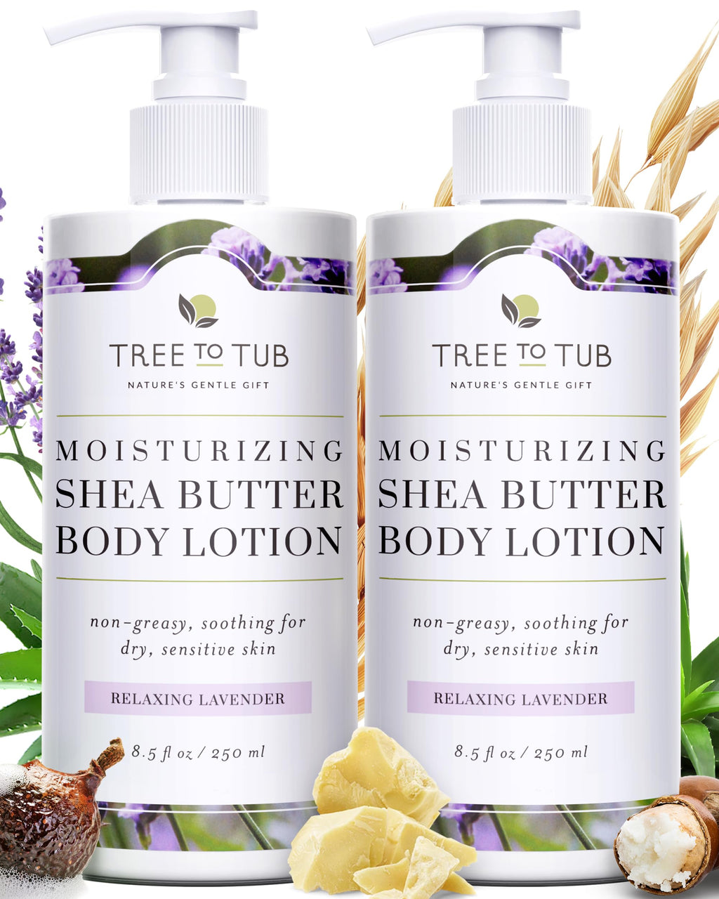 Tree to Tub Lavender Shea Butter Body Lotion – Dry Skin Moisturizer, Vegan, Aloe Vera & Oatmeal