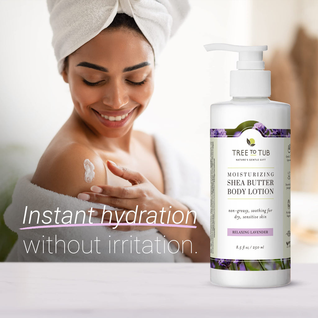 Tree to Tub Lavender Shea Butter Body Lotion – Dry Skin Moisturizer, Vegan, Aloe Vera & Oatmeal