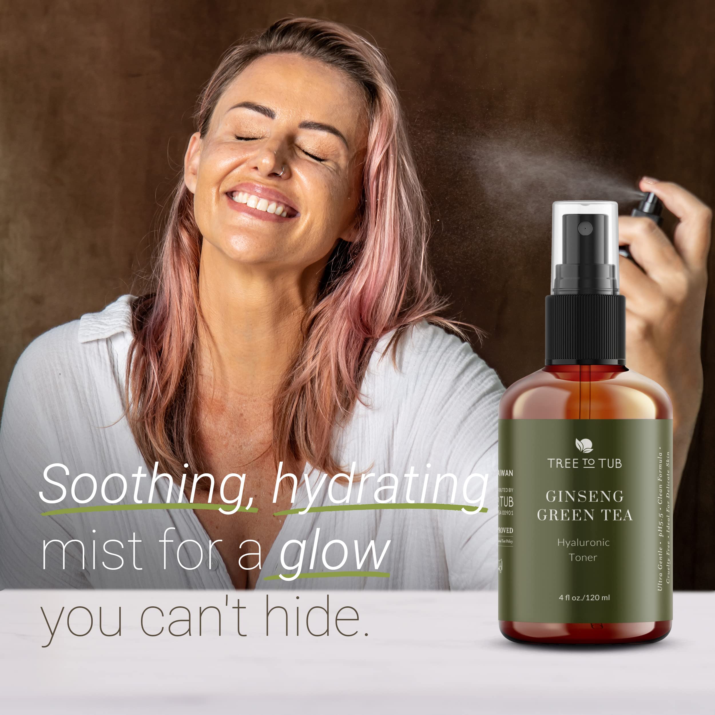 Tree To Tub Hydrating Facial Toner Spray – Alcohol-Free Rose Water, Hyaluronic Acid (2 Pack)