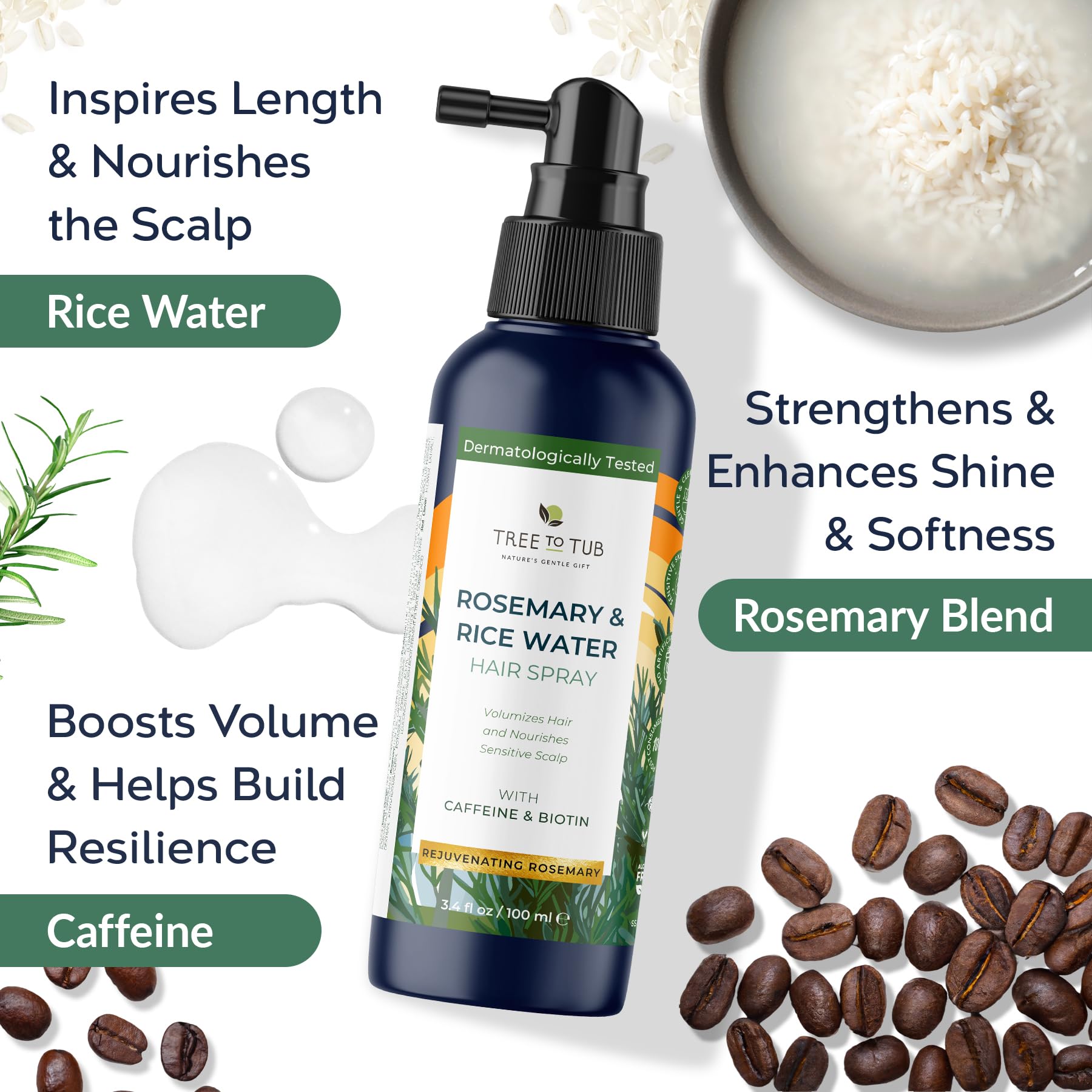 Tree To Tub Rosemary Water Spray for Hair Growth – Fermented Rice Water with Rosemary
