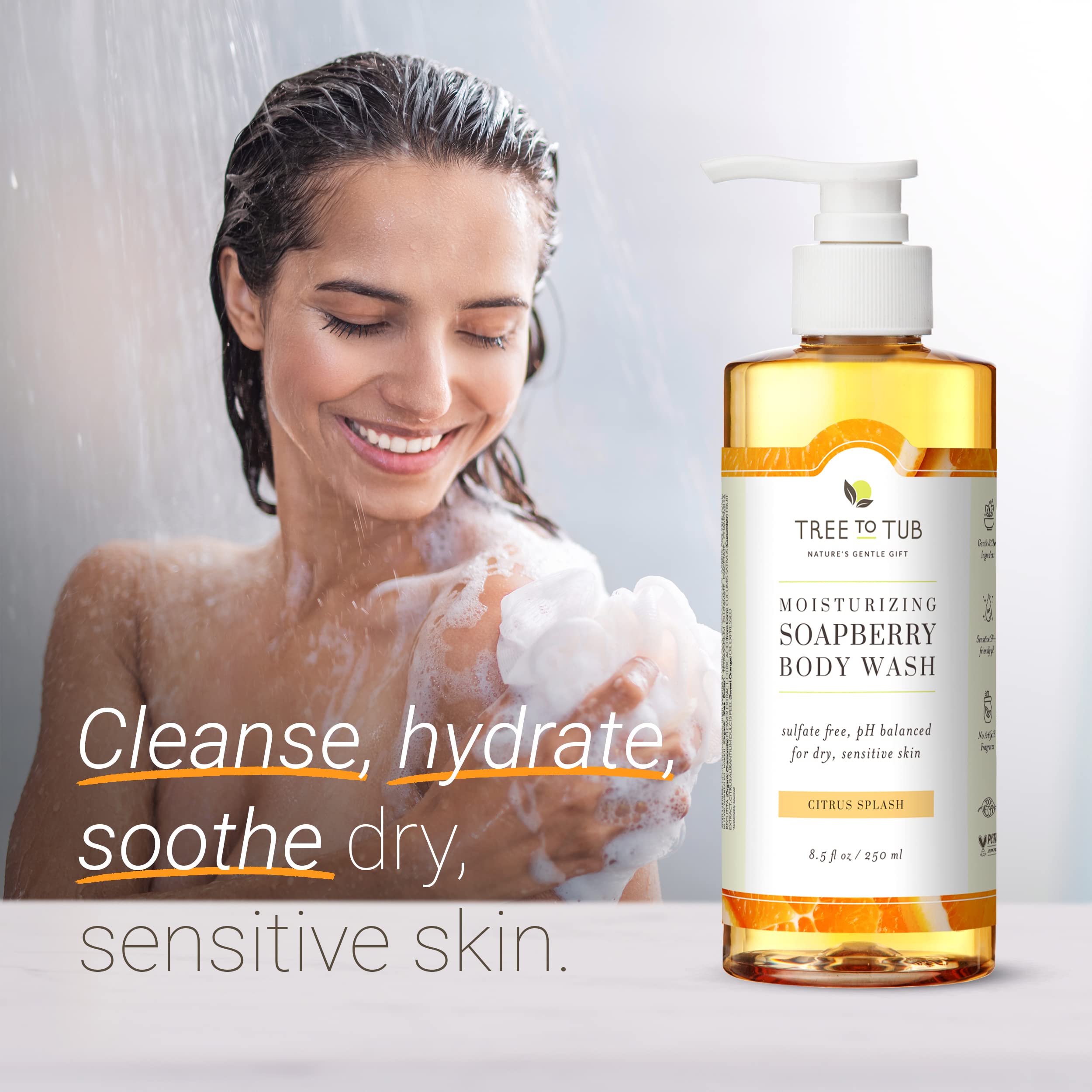 Tree to Tub Citrus Body Wash for Dry & Sensitive Skin – pH Balanced, Hydrating Shea Butter Formula