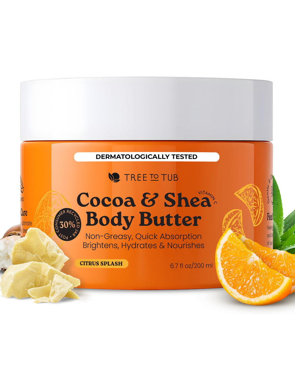 Tree to Tub Shea Body Butter for Dry Skin – Hydrating Cocoa Butter, Vitamin C, Citrus Scent