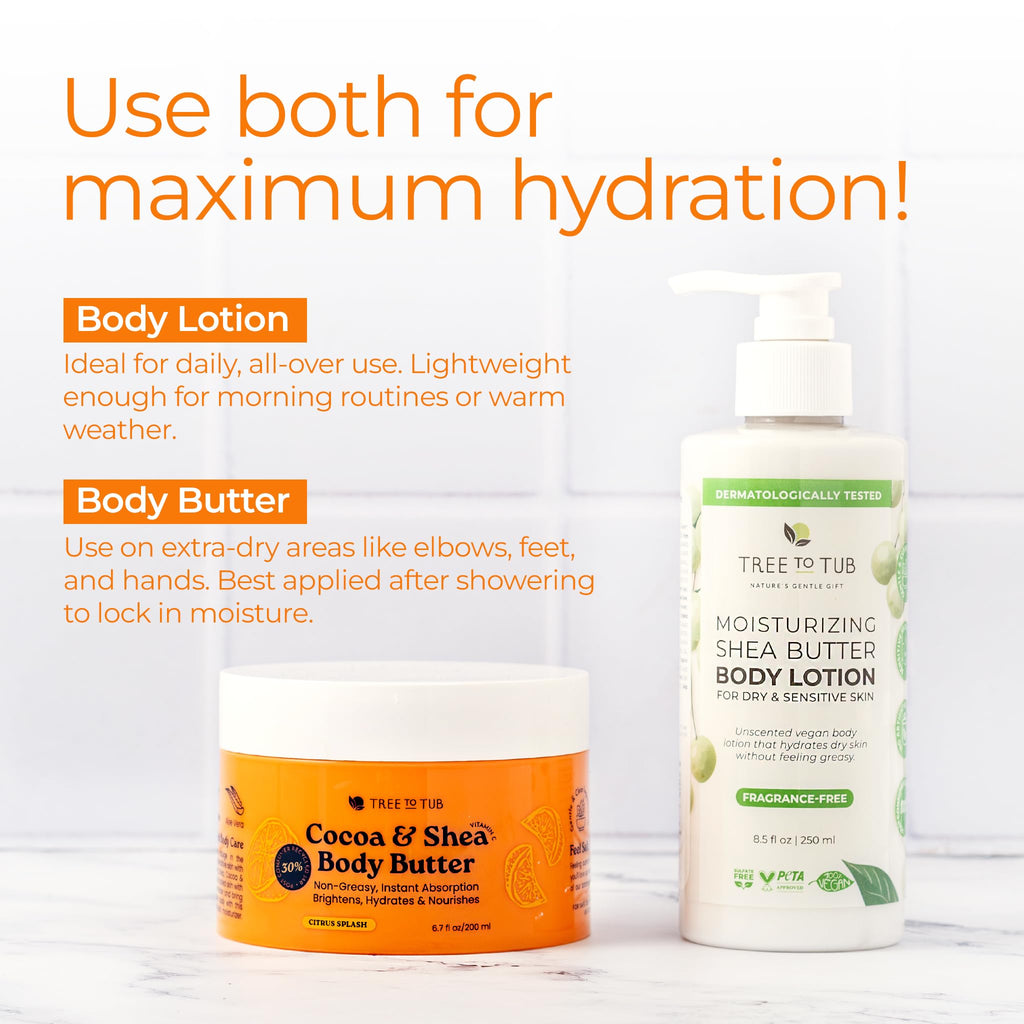 Tree to Tub Shea Body Butter for Dry Skin – Hydrating Cocoa Butter, Vitamin C, Citrus Scent