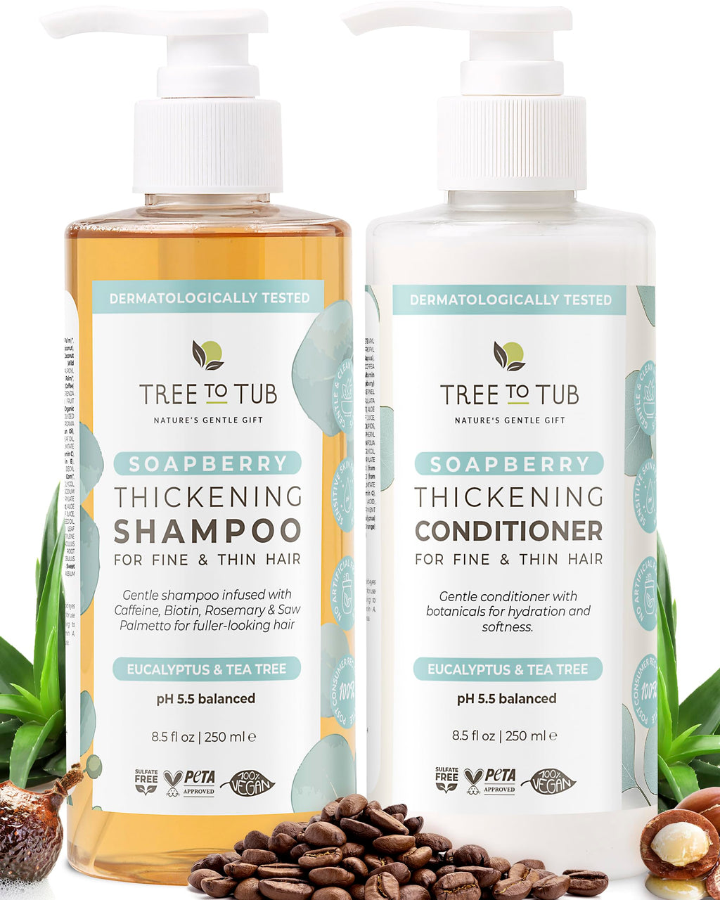 Tree to Tub Volumizing Biotin Shampoo & Conditioner Set with Caffeine – Sulfate-Free, Argan Oil