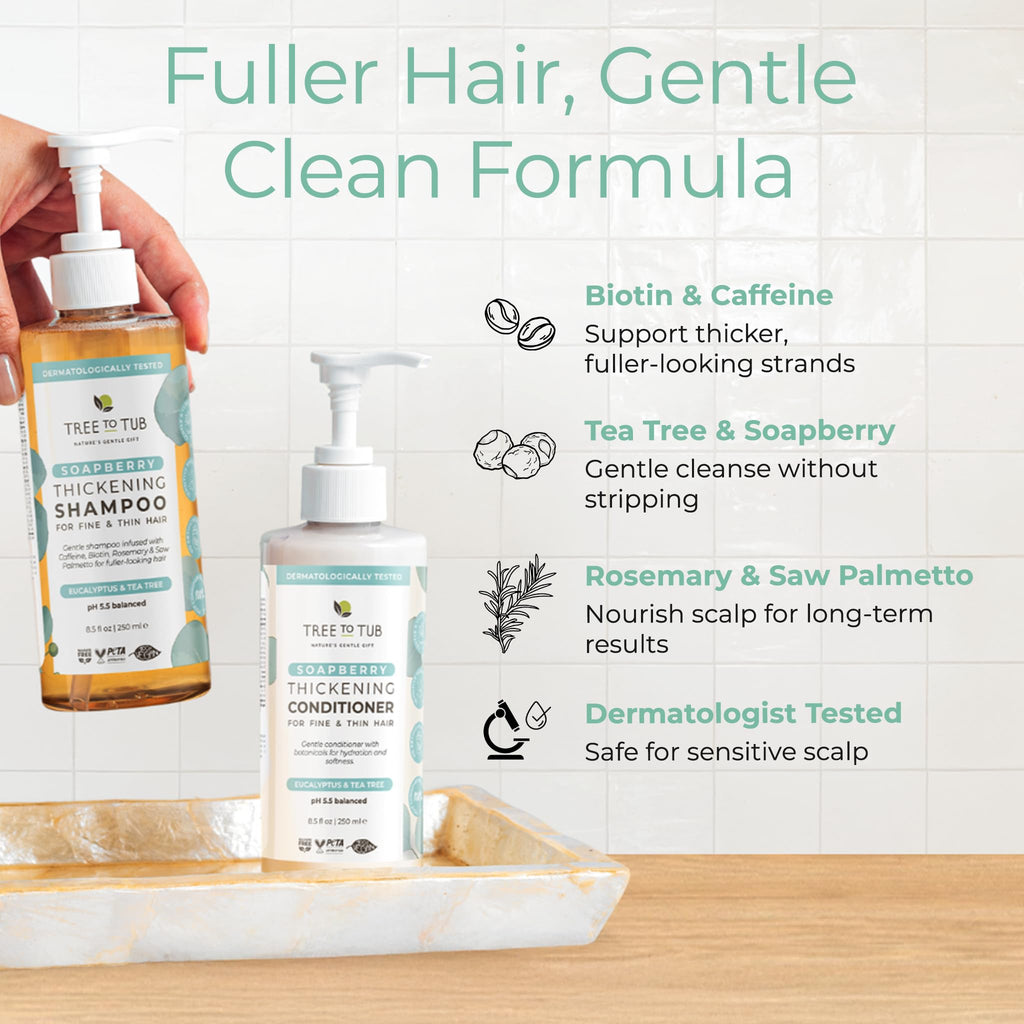 Tree to Tub Volumizing Biotin Shampoo & Conditioner Set with Caffeine – Sulfate-Free, Argan Oil