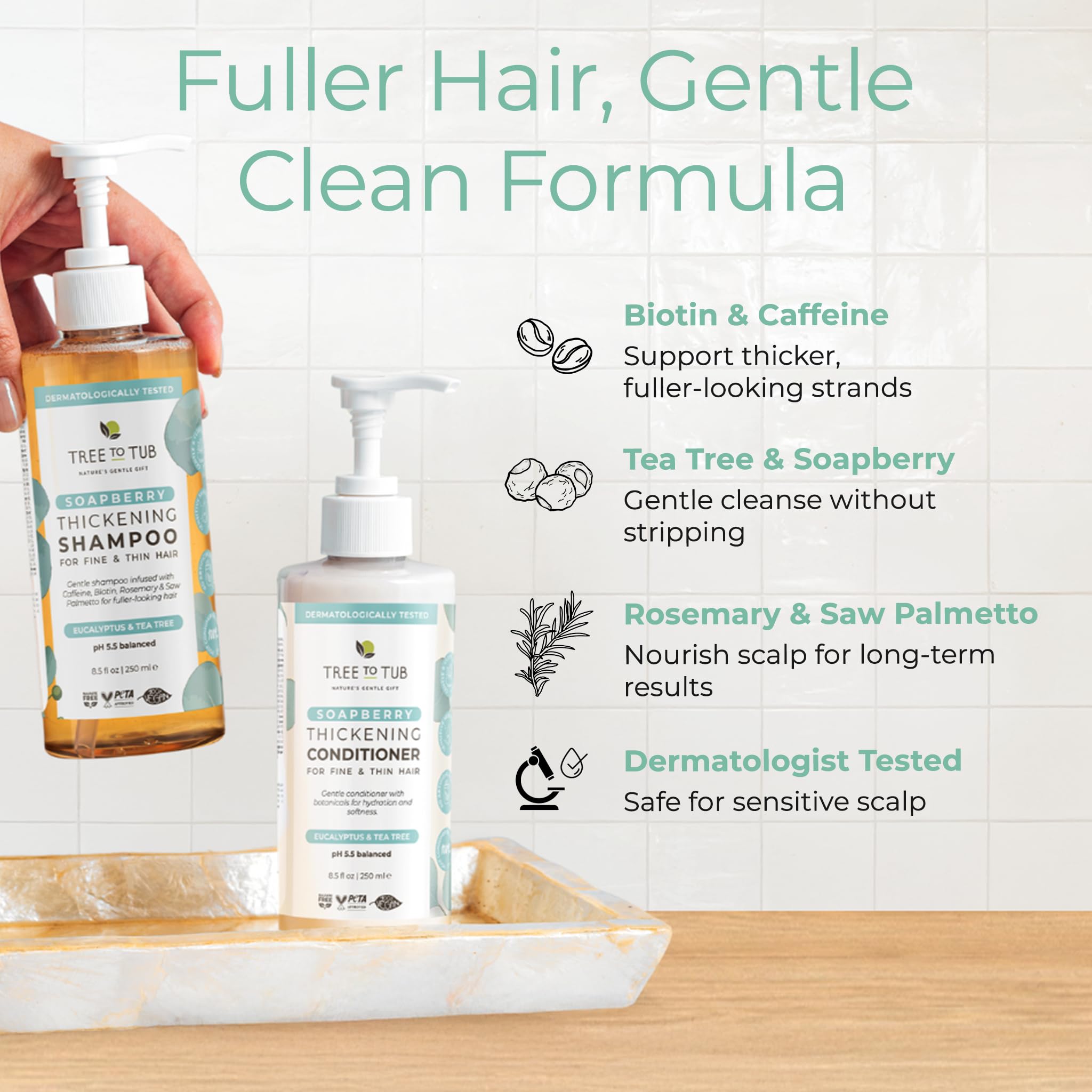 Tree to Tub Volumizing Biotin Shampoo & Conditioner Set with Caffeine – Sulfate-Free, Argan Oil