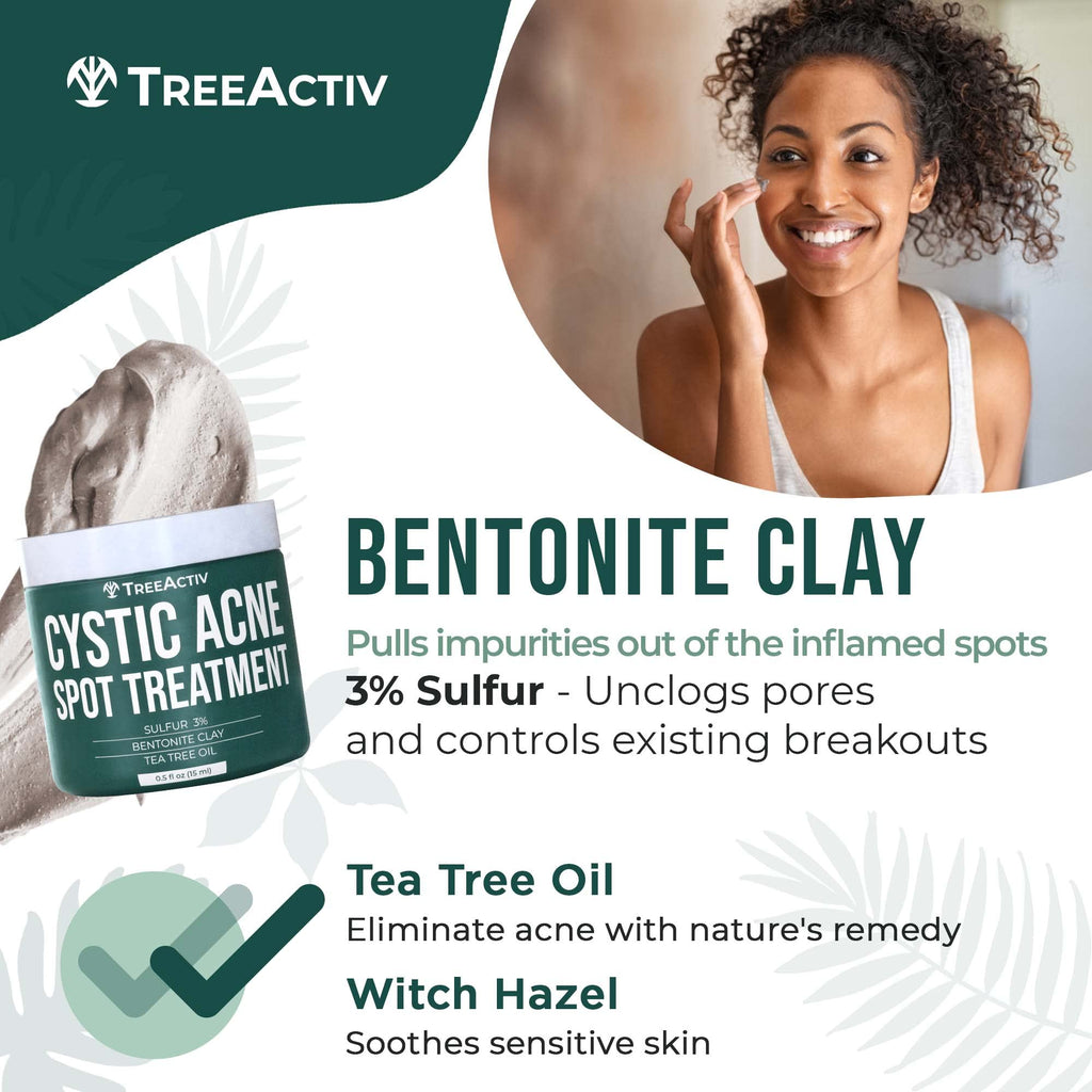 TreeActiv Cystic Acne Spot Treatment – Overnight Sulfur & Bentonite Clay for Face & Body • 0.5oz