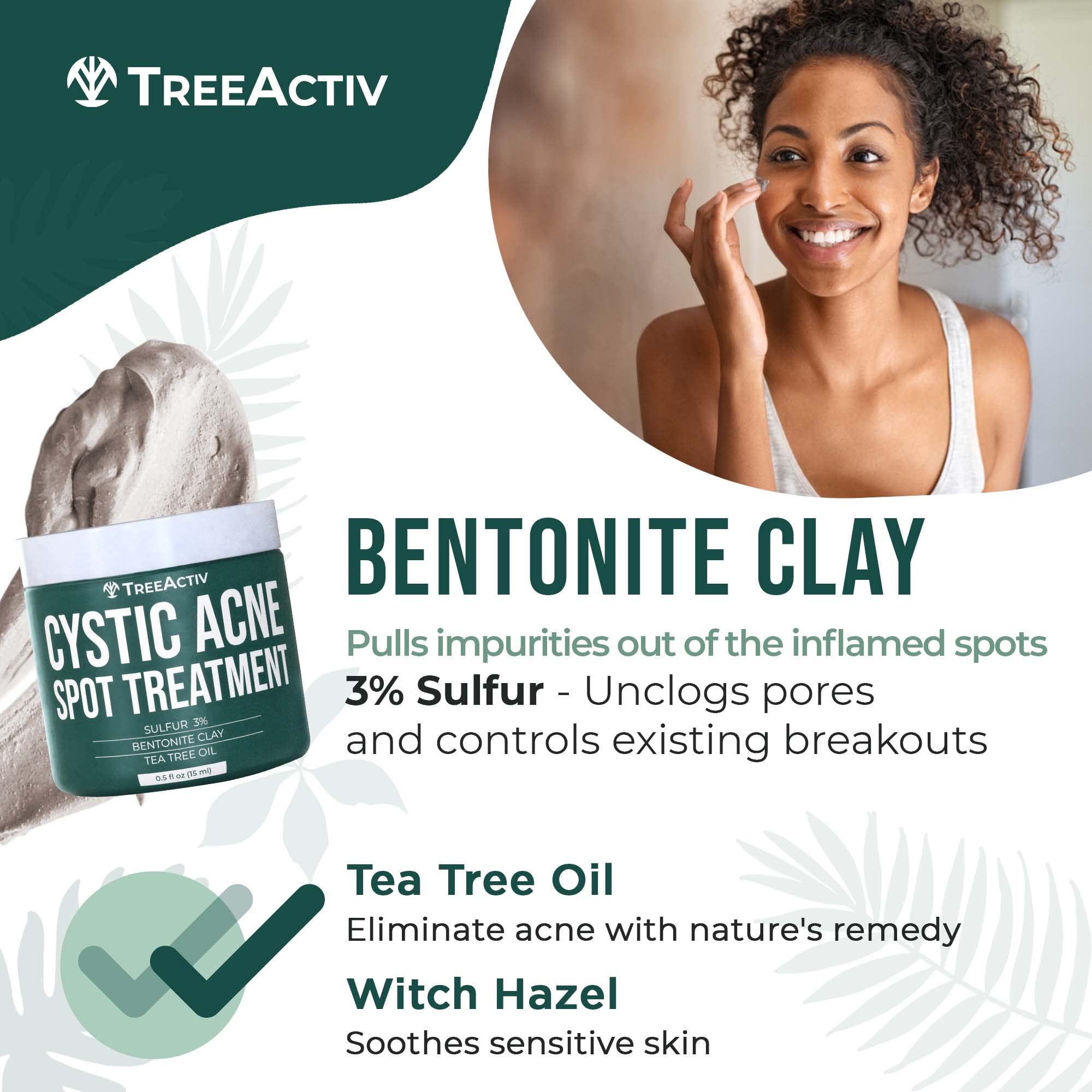 TreeActiv Cystic Acne Spot Treatment – Overnight Sulfur & Bentonite Clay for Face & Body • 0.5oz