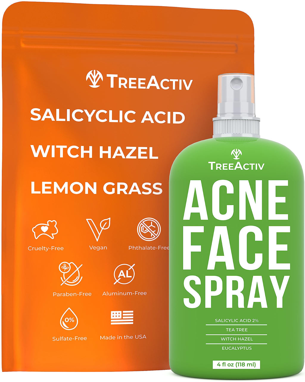 TreeActiv Acne Face Spray — 4 oz Toner with Witch Hazel & Salicylic Acid