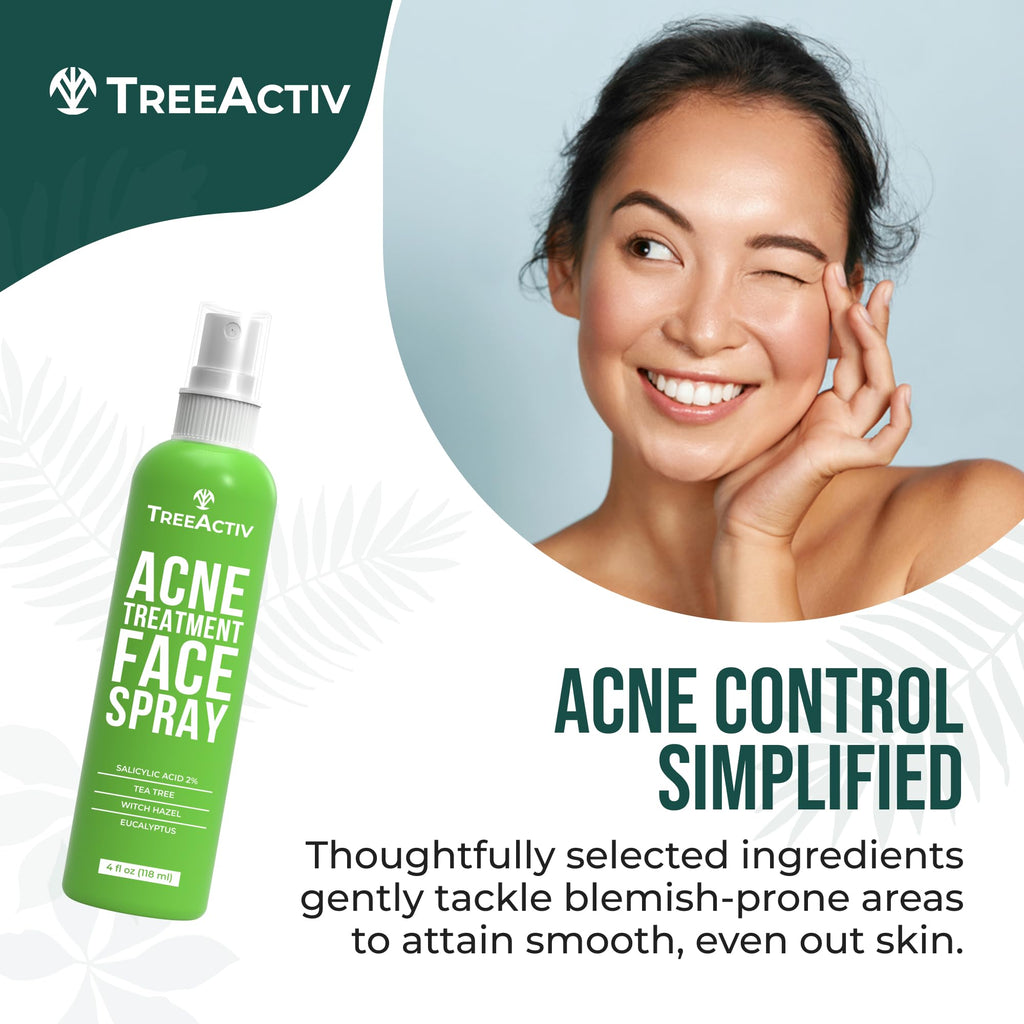 TreeActiv Acne Face Spray — 4 oz Toner with Witch Hazel & Salicylic Acid