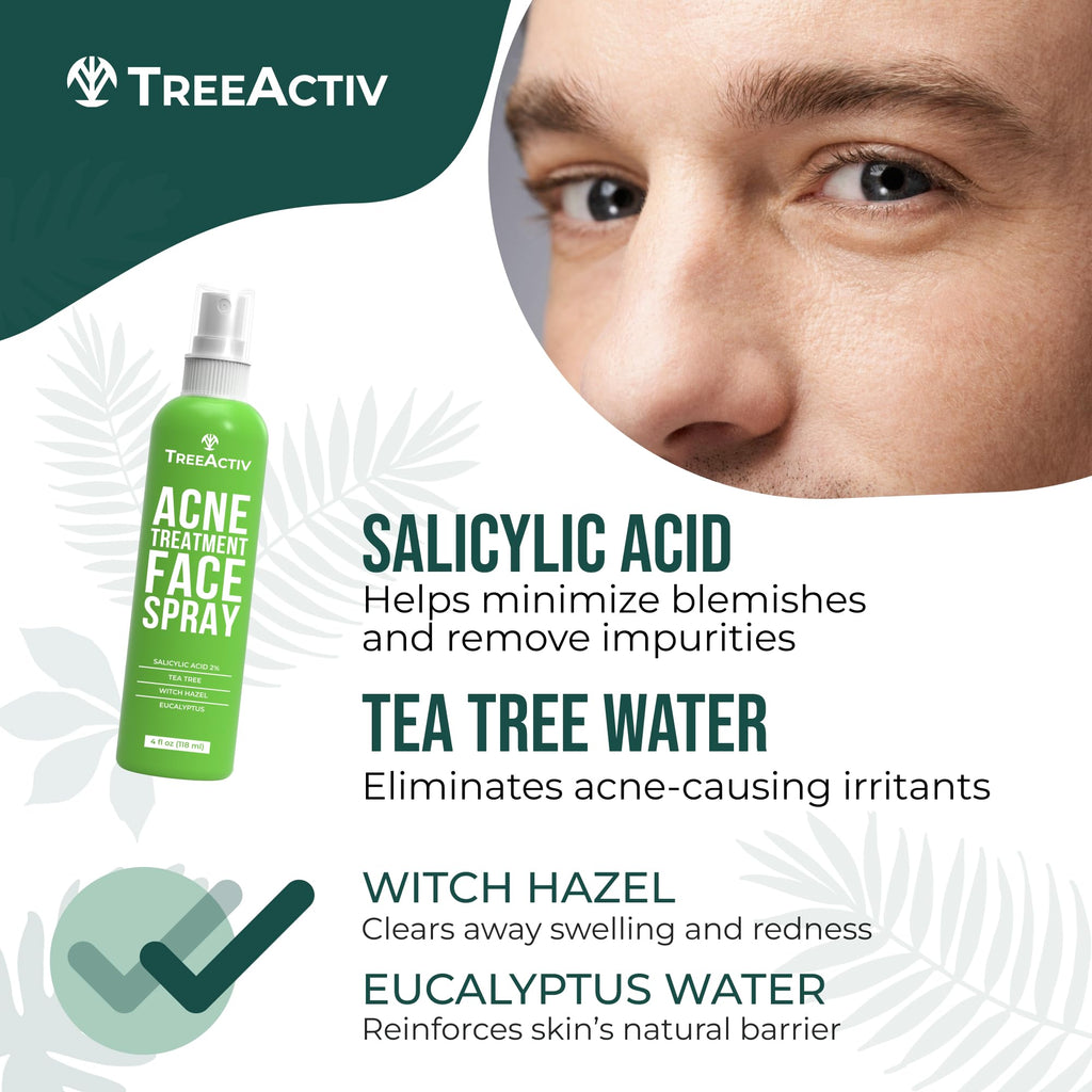 TreeActiv Acne Face Spray — 4 oz Toner with Witch Hazel & Salicylic Acid