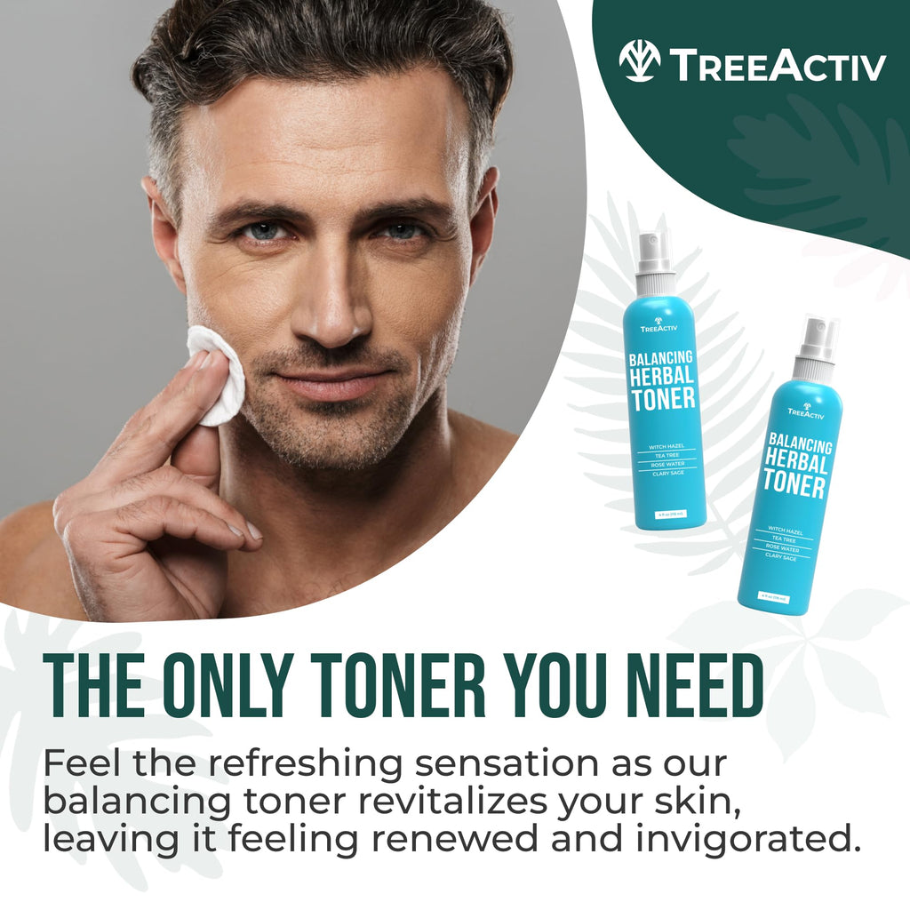 TreeActiv Balancing Herbal Toner | Alcohol-Free Astringent for Oily/Acne-Prone Skin | Rose Water & Tea Tree | 4 fl oz