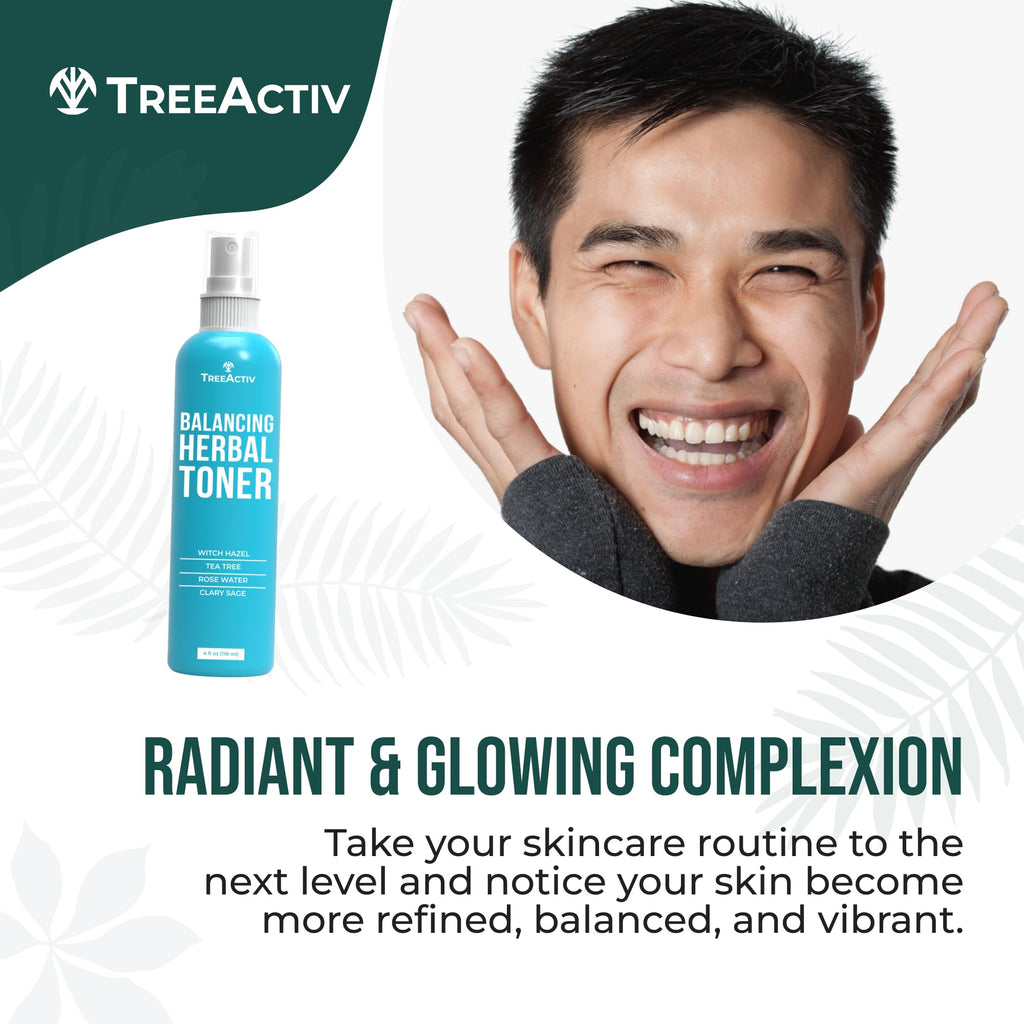 TreeActiv Balancing Herbal Toner | Alcohol-Free Astringent for Oily/Acne-Prone Skin | Rose Water & Tea Tree | 4 fl oz